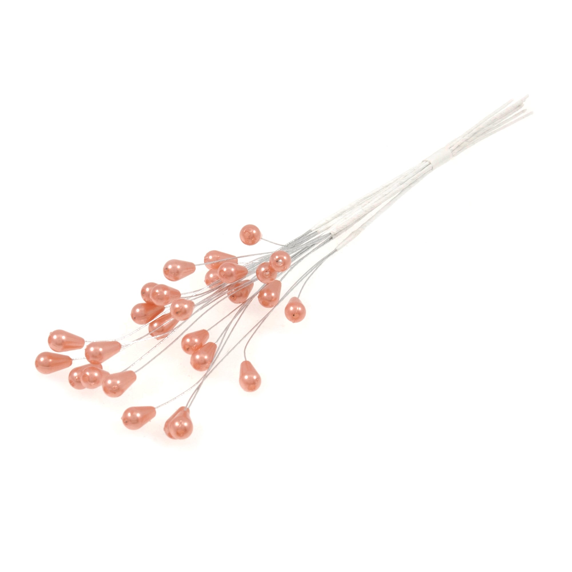 Rose gold pearl tear drop picks with silver wire, pack of 12.