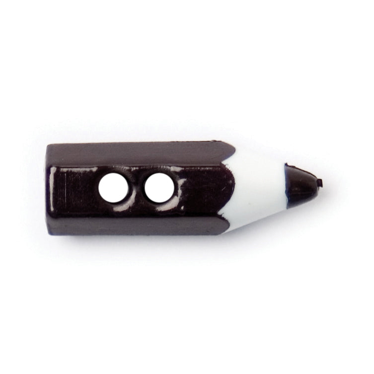 Black and white pencil-shaped nylon button with two holes, 20mm.
