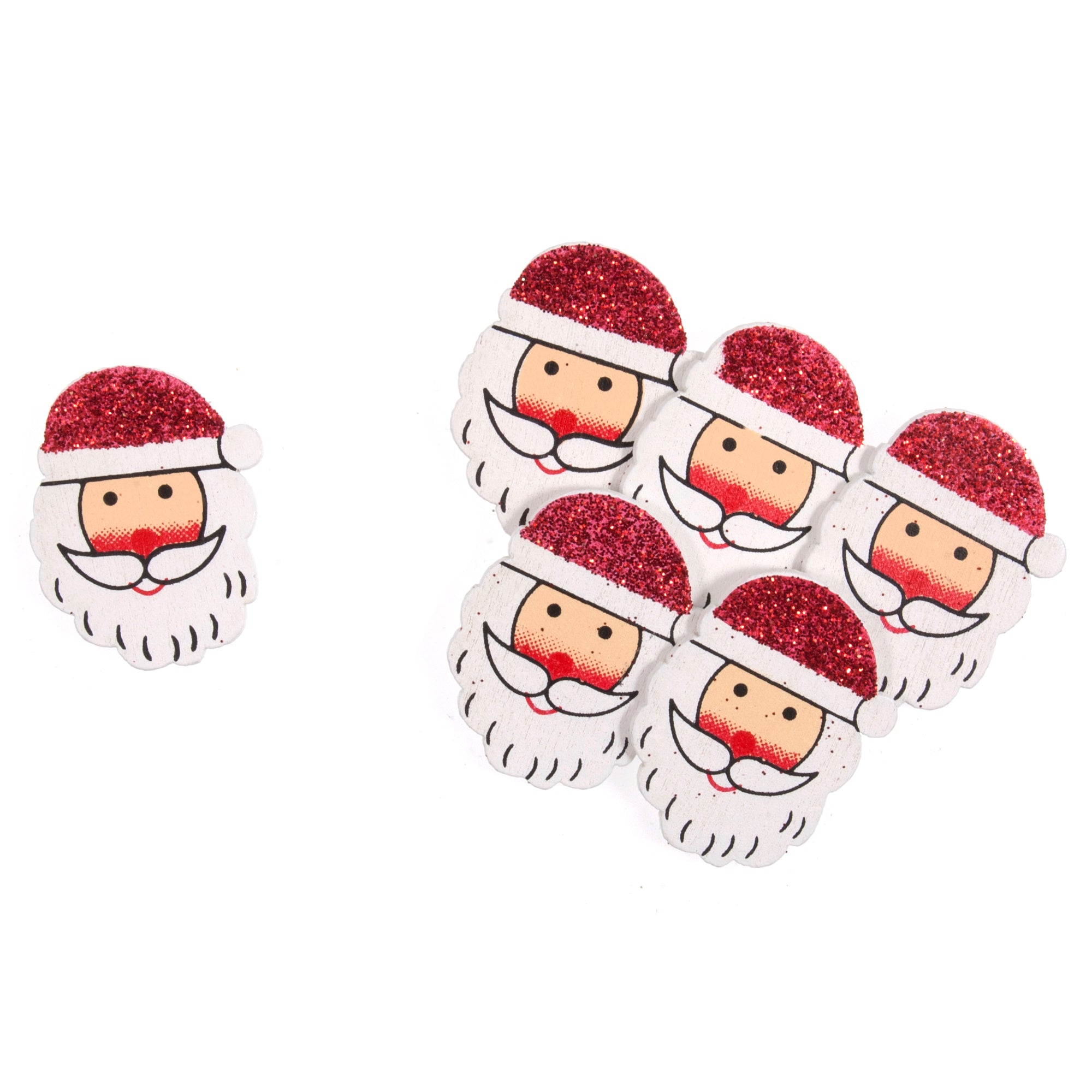 Trimits Wooden Glitter Santa Embellishments – Pack of 6