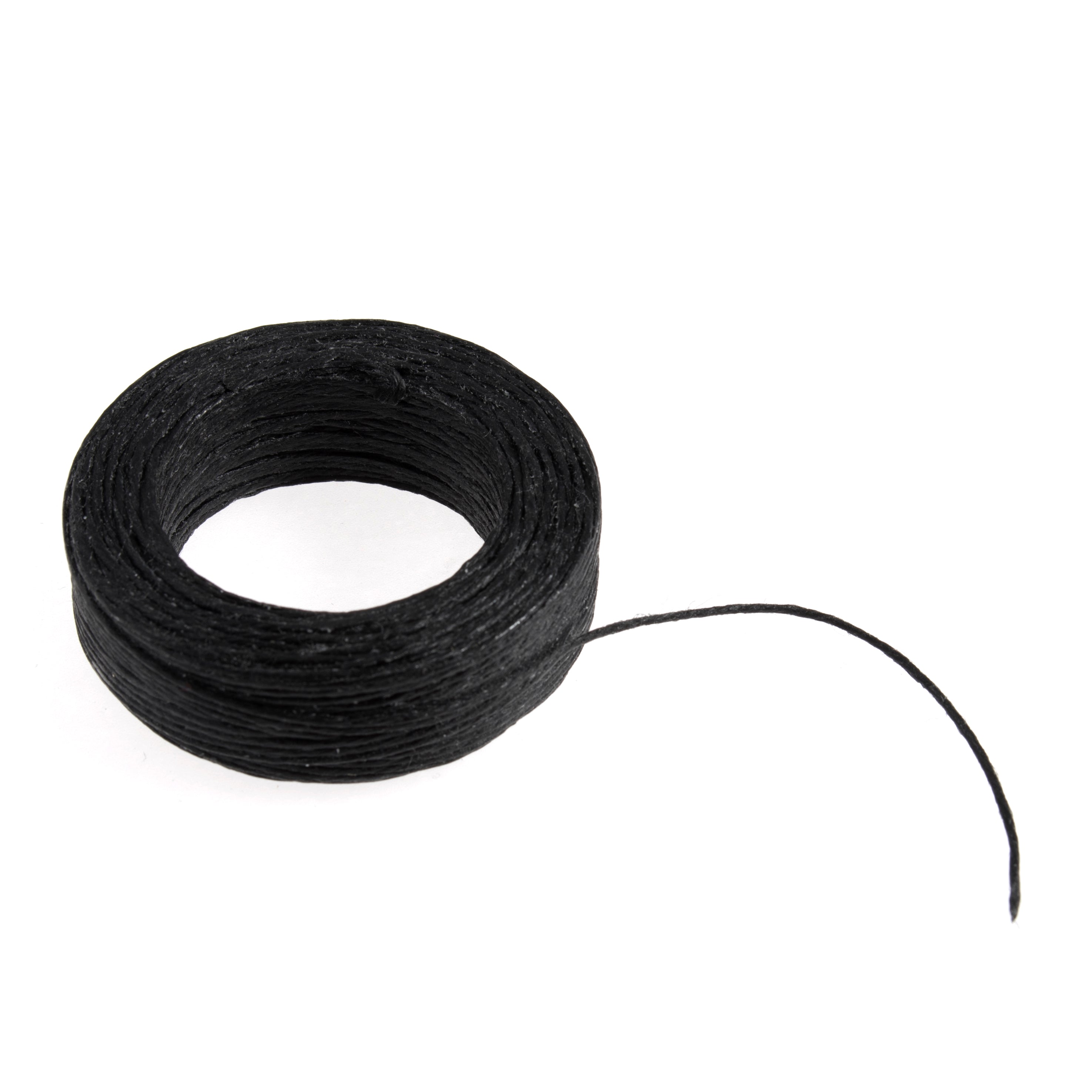 A spool of black waxed linen thread for jewelry making, 22m length.