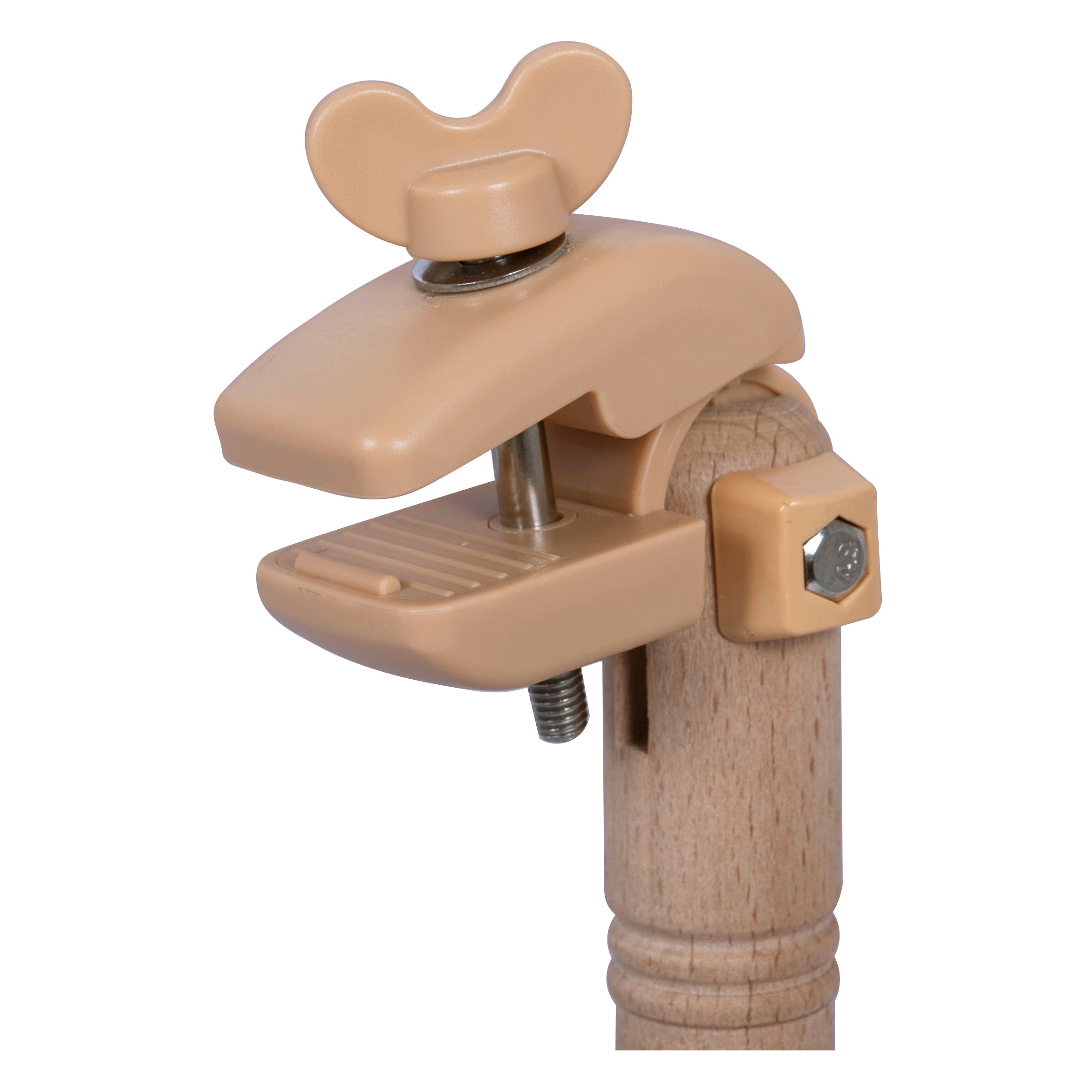 Milward beech wood table clamp with adjustable tan plastic grip and wing nut for needlework frames.