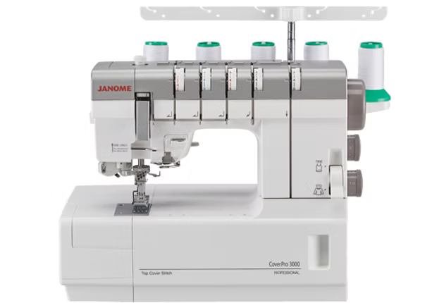 Janome CoverPro 3000 Professional coverstitch sewing machine with top cover stitch.