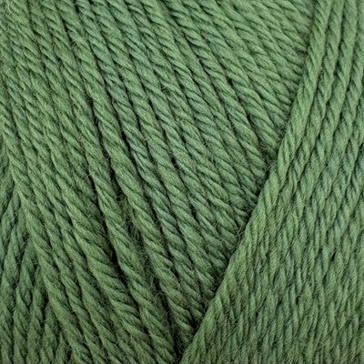 Close-up of Stylecraft Naturals Pure Wool DK yarn in Cypress green showing twisted strand texture.