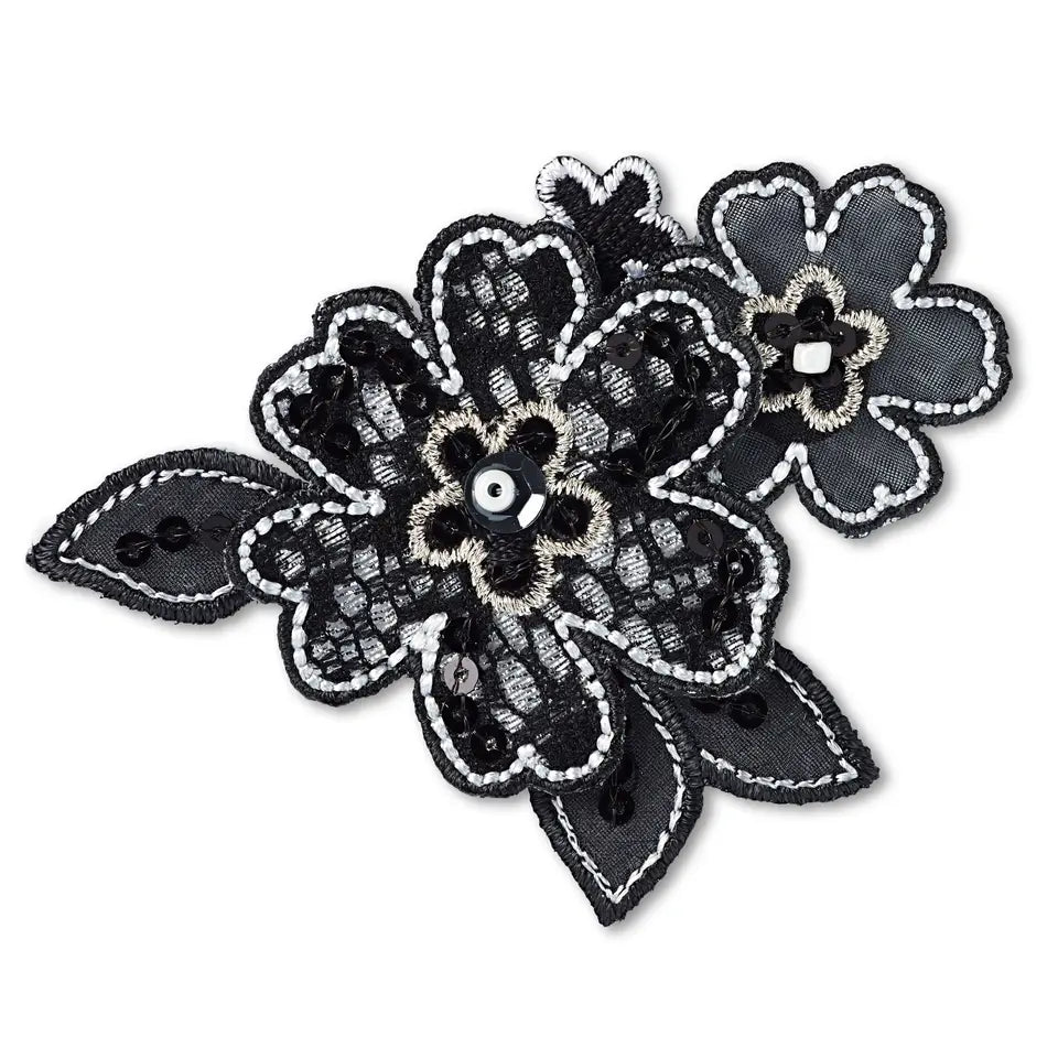 Applique flower tendril black