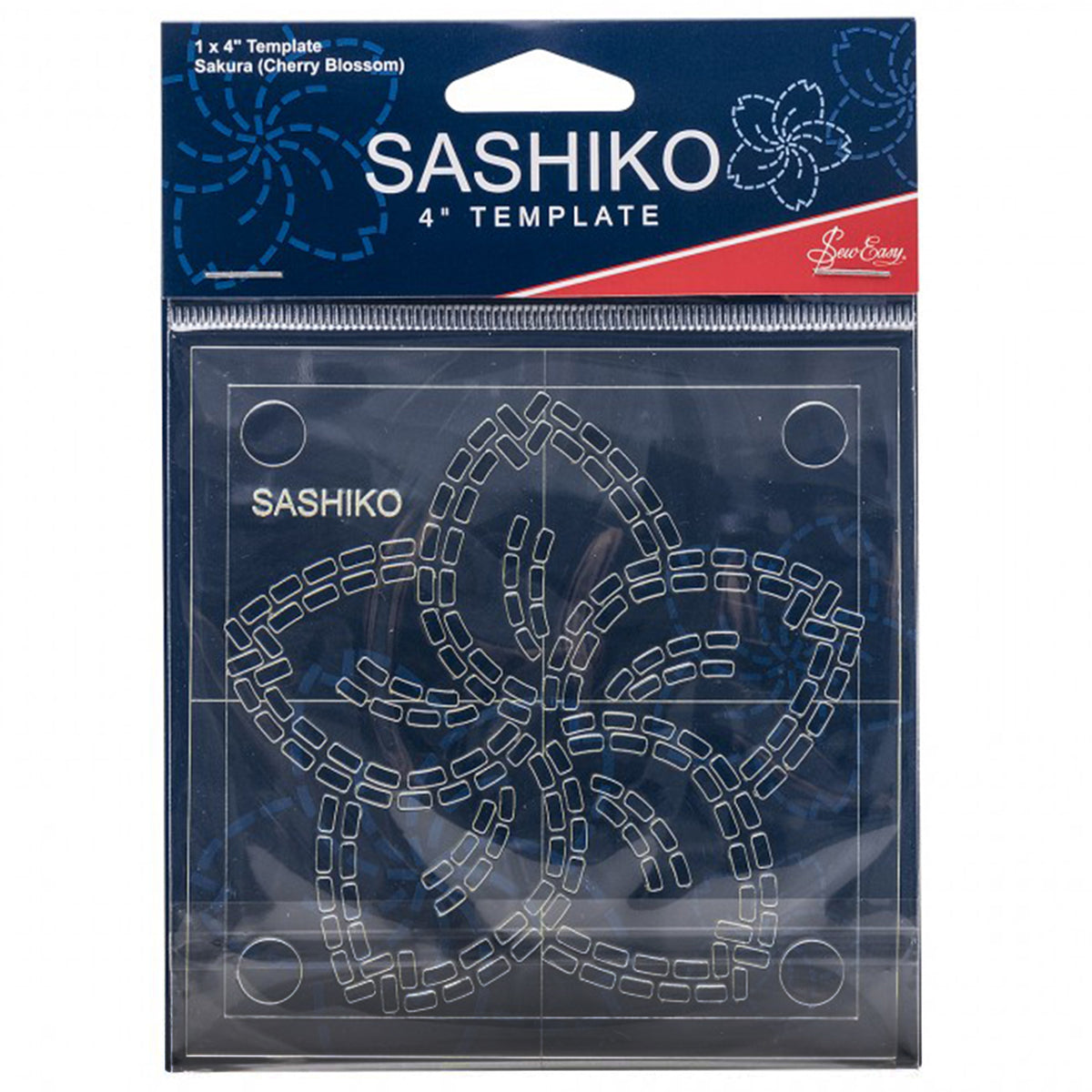 Sashiko 4 inch clear plastic template for a Sakura cherry blossom embroidery design.