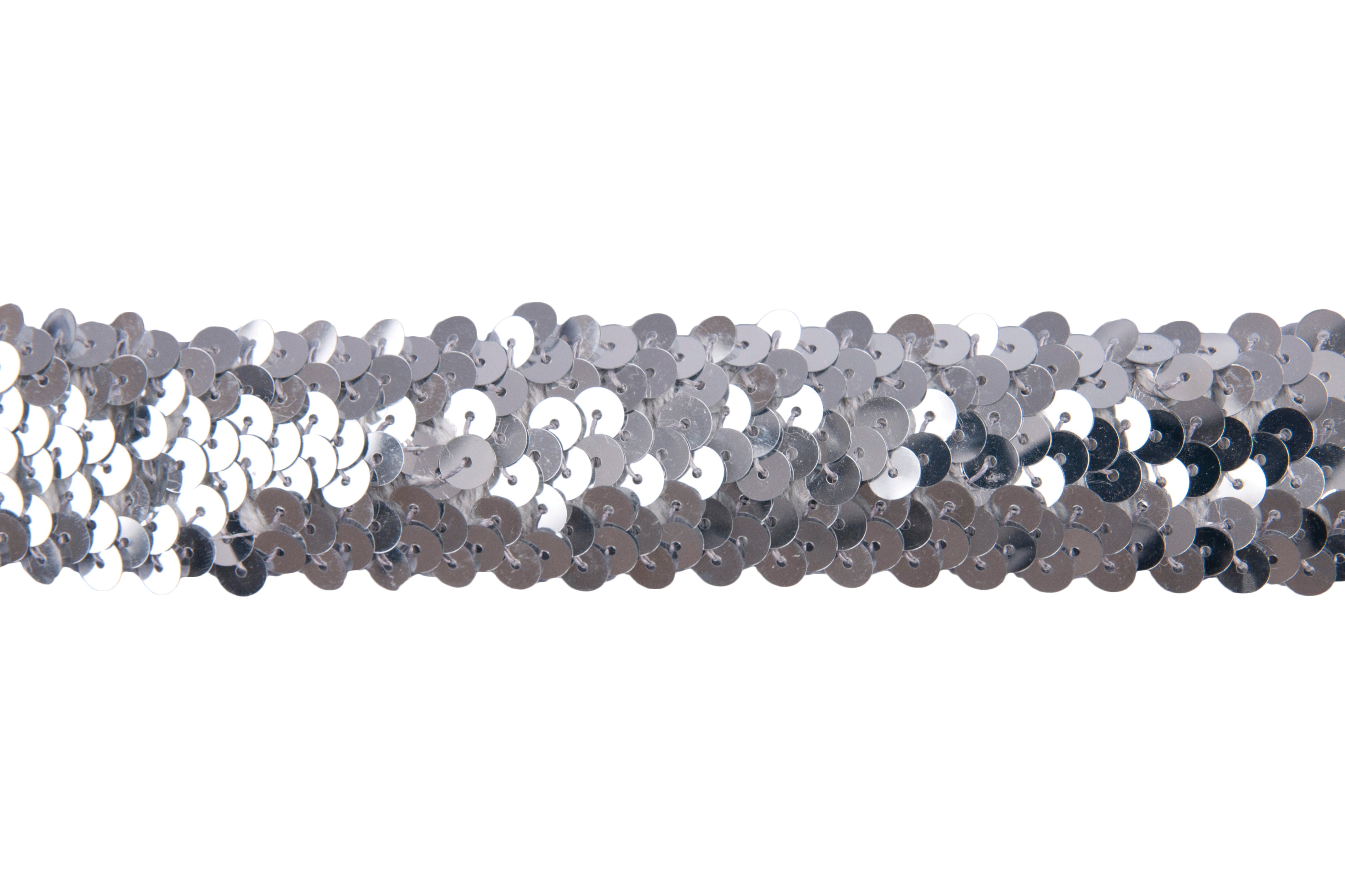 Galedi Pins Silver Stretch Sequin Trim – 30mm Wide Elasticated Tape