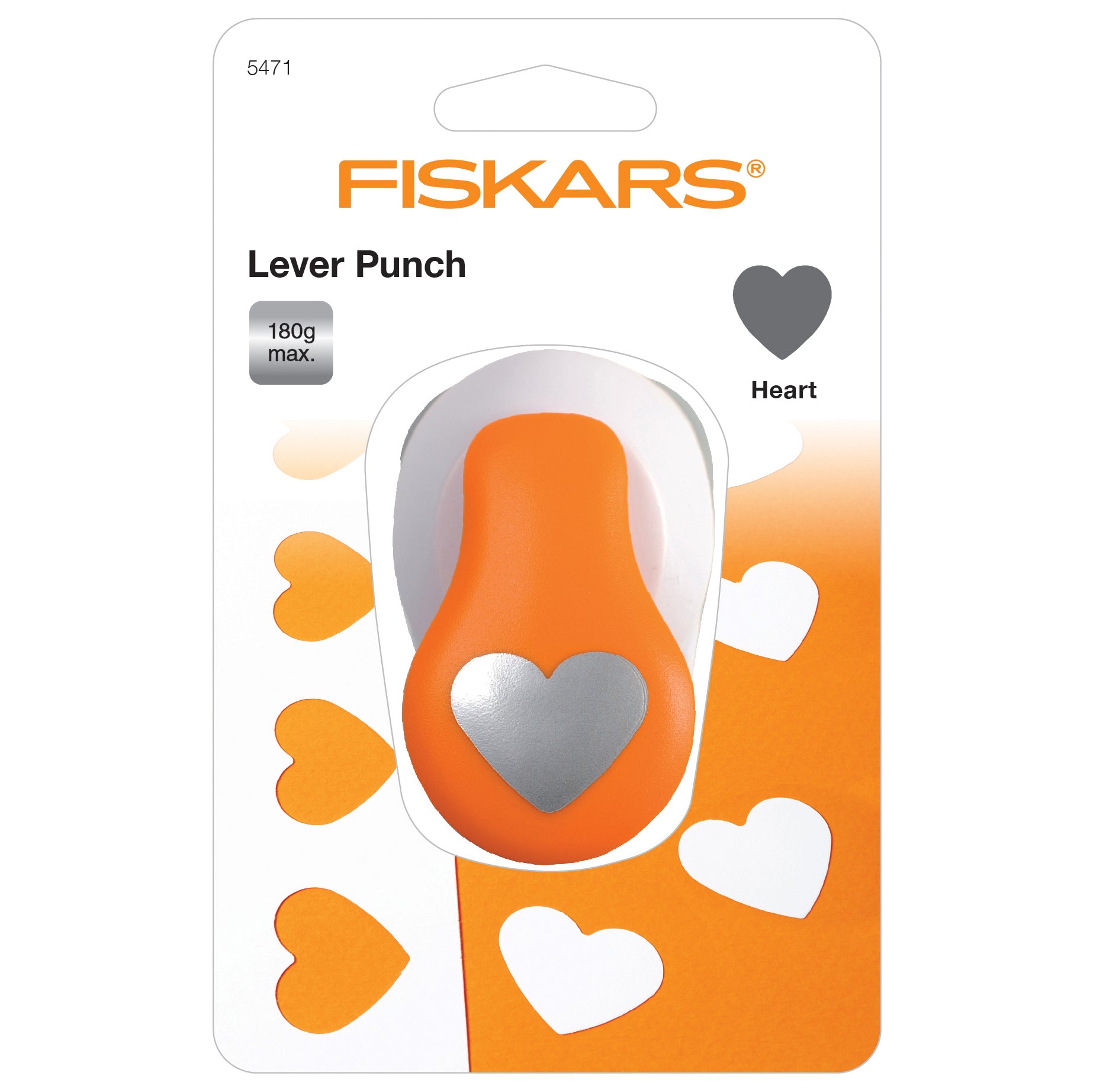 Fiskars heart lever punch for crafting 2.5cm shapes from paper.
