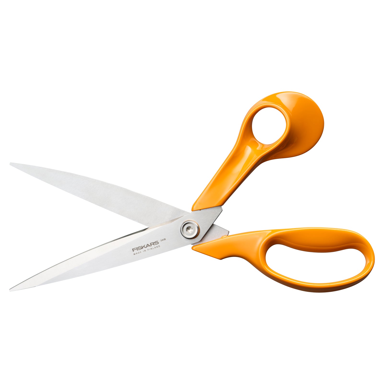 Fiskars Classic 27cm tailor scissors with orange ergonomic handles and silver blades.