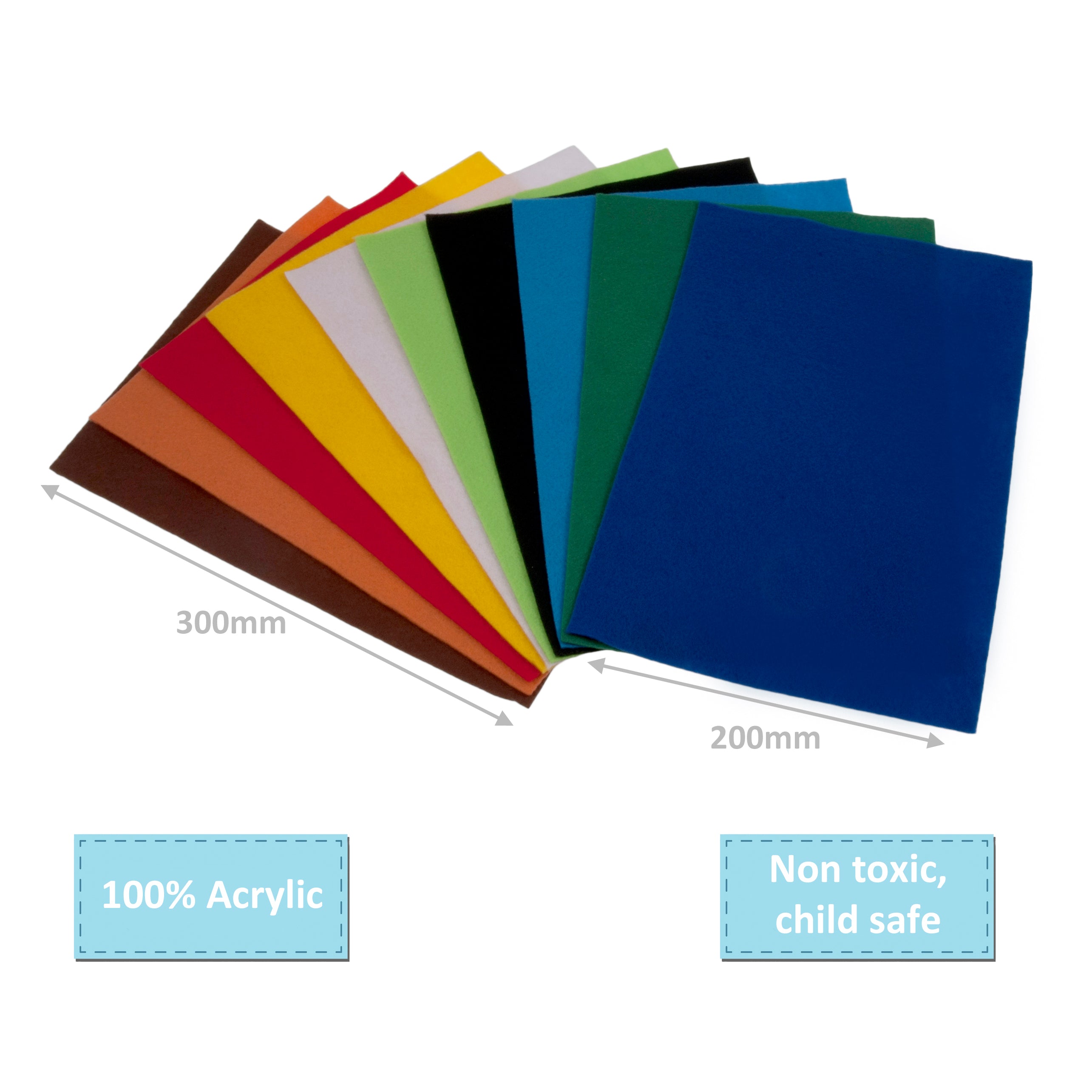 Trimits Acrylic Craft Felt Sheets – 10 Pack, 30x20cm, Assorted Colours