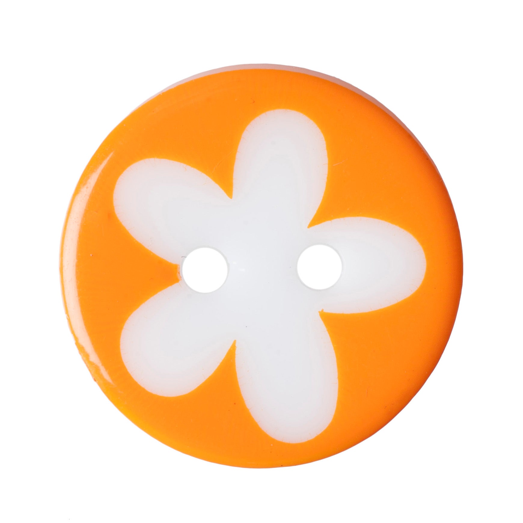 Orange flower button with two holes.