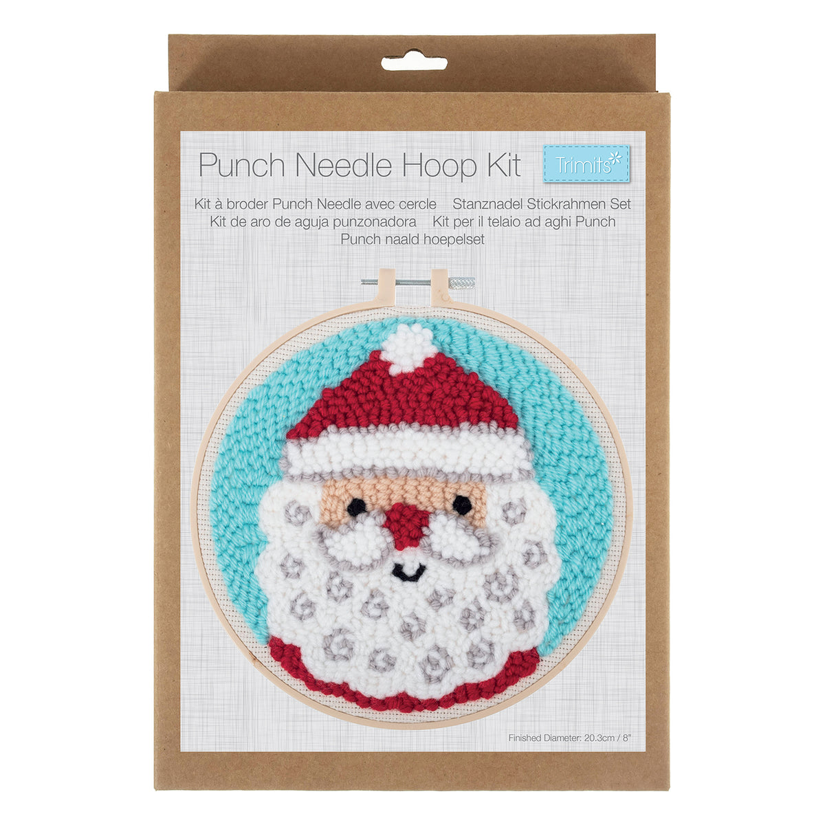 Punch Needle Hoop Kit featuring a Father Christmas design with a red hat and white beard.