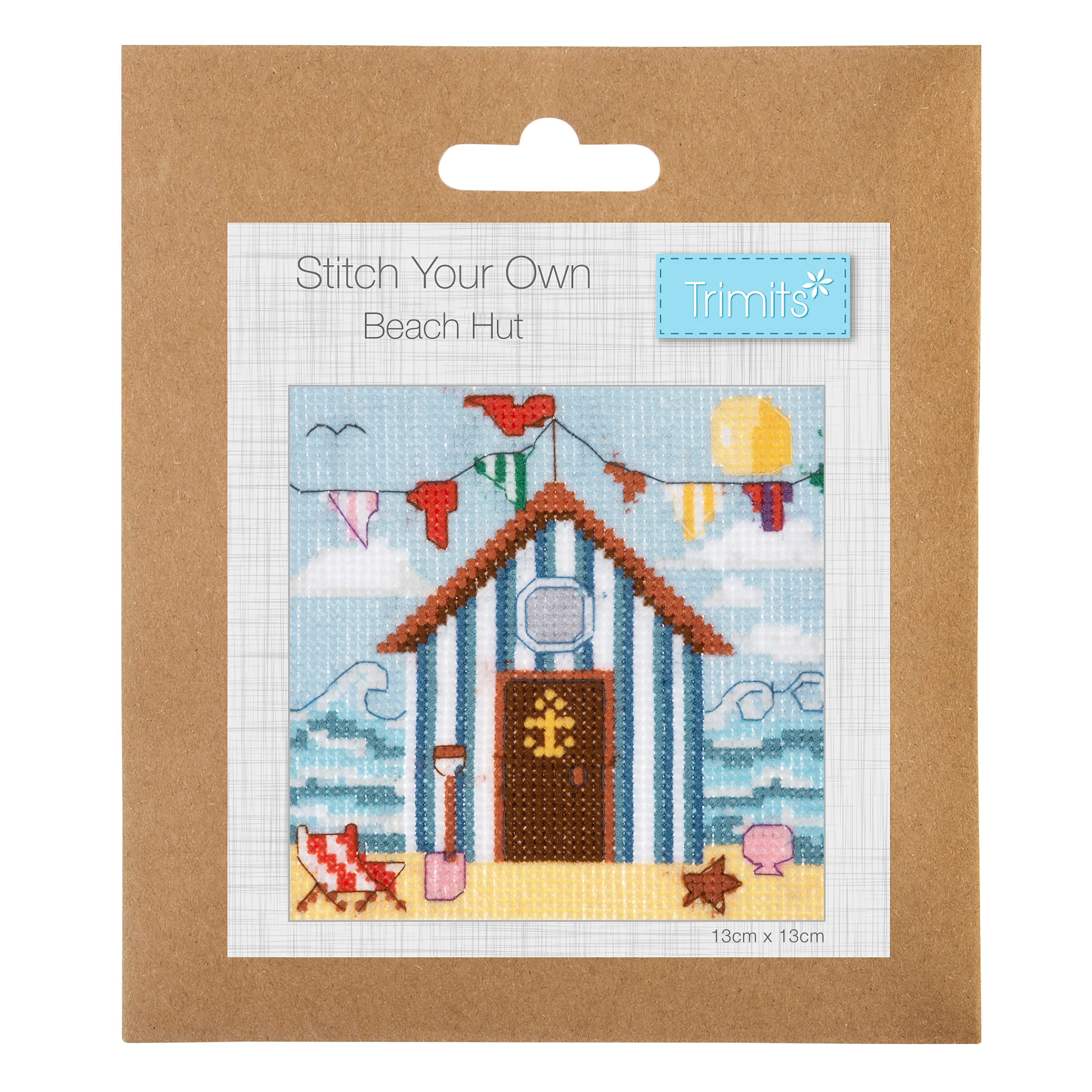 Trimits Mini Counted Cross Stitch Kit, Beach Hut Design, 11 Count Aida
