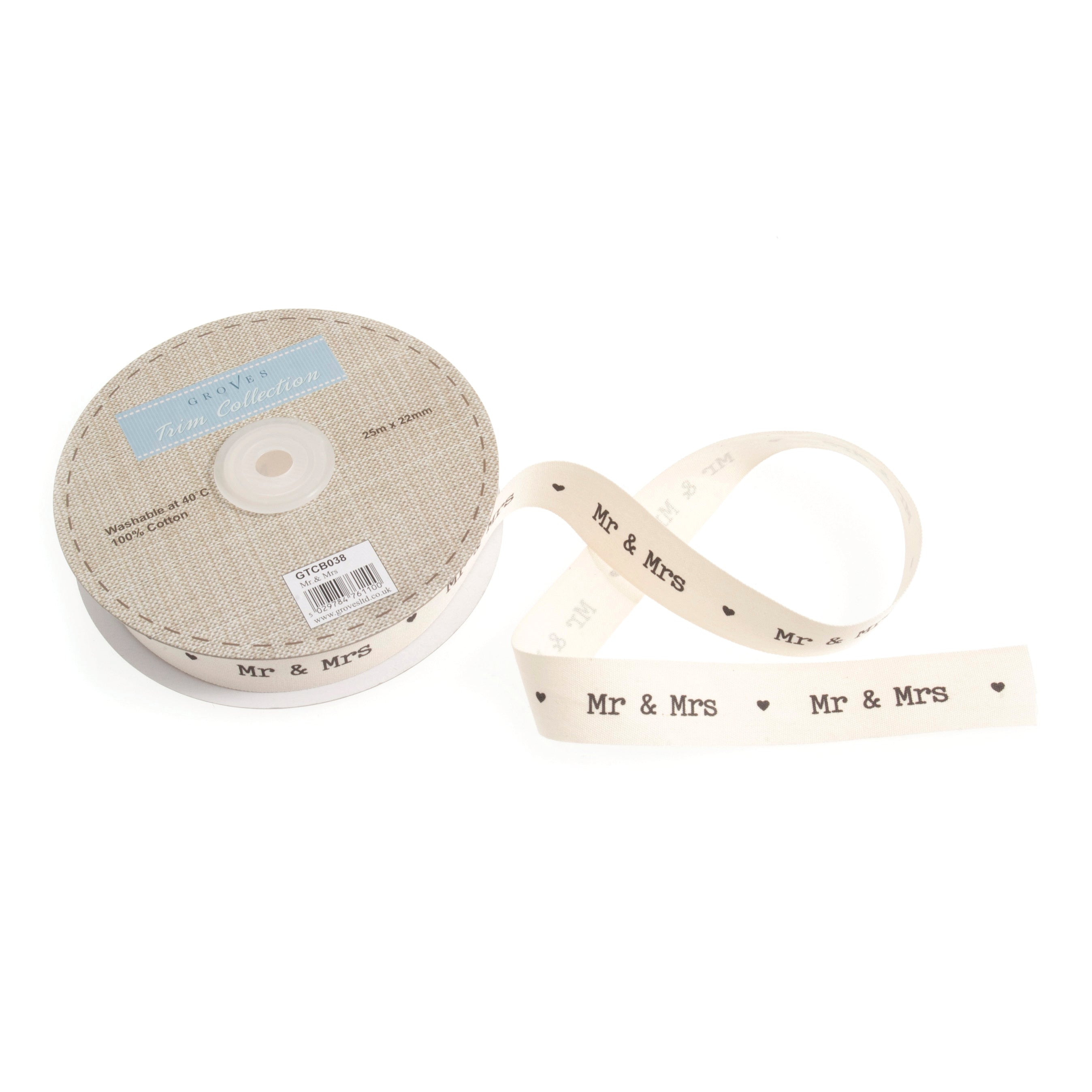 Trimits Mr & Mrs Cotton Ribbon – 22mm Wedding Decor