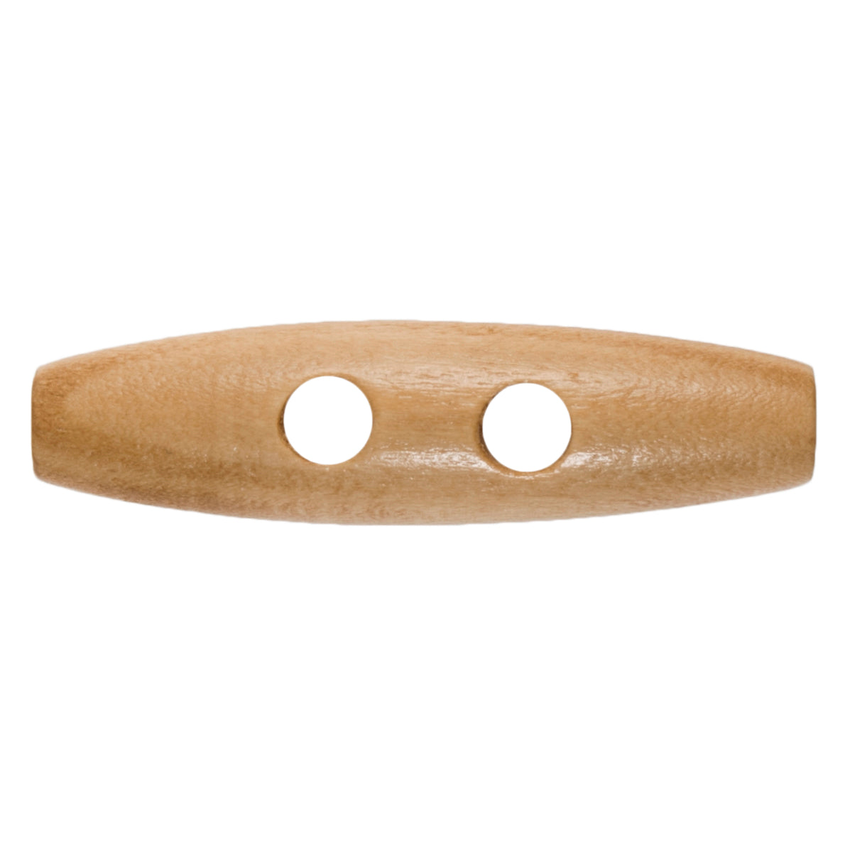 A single 50mm light-colored wooden toggle button with a smooth finish and two central holes.