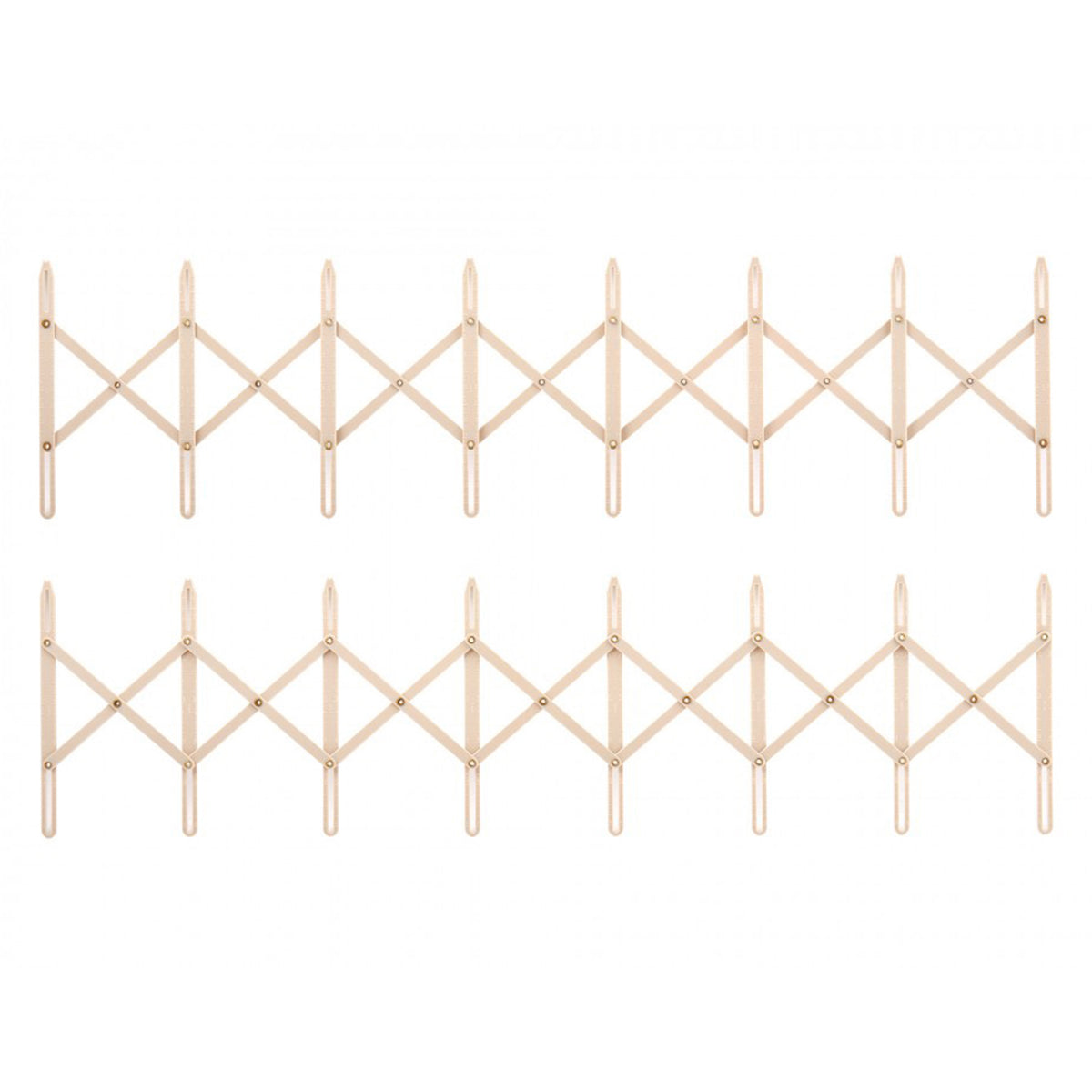 Two views of a beige plastic expandable sewing gauge for marking equal distances.