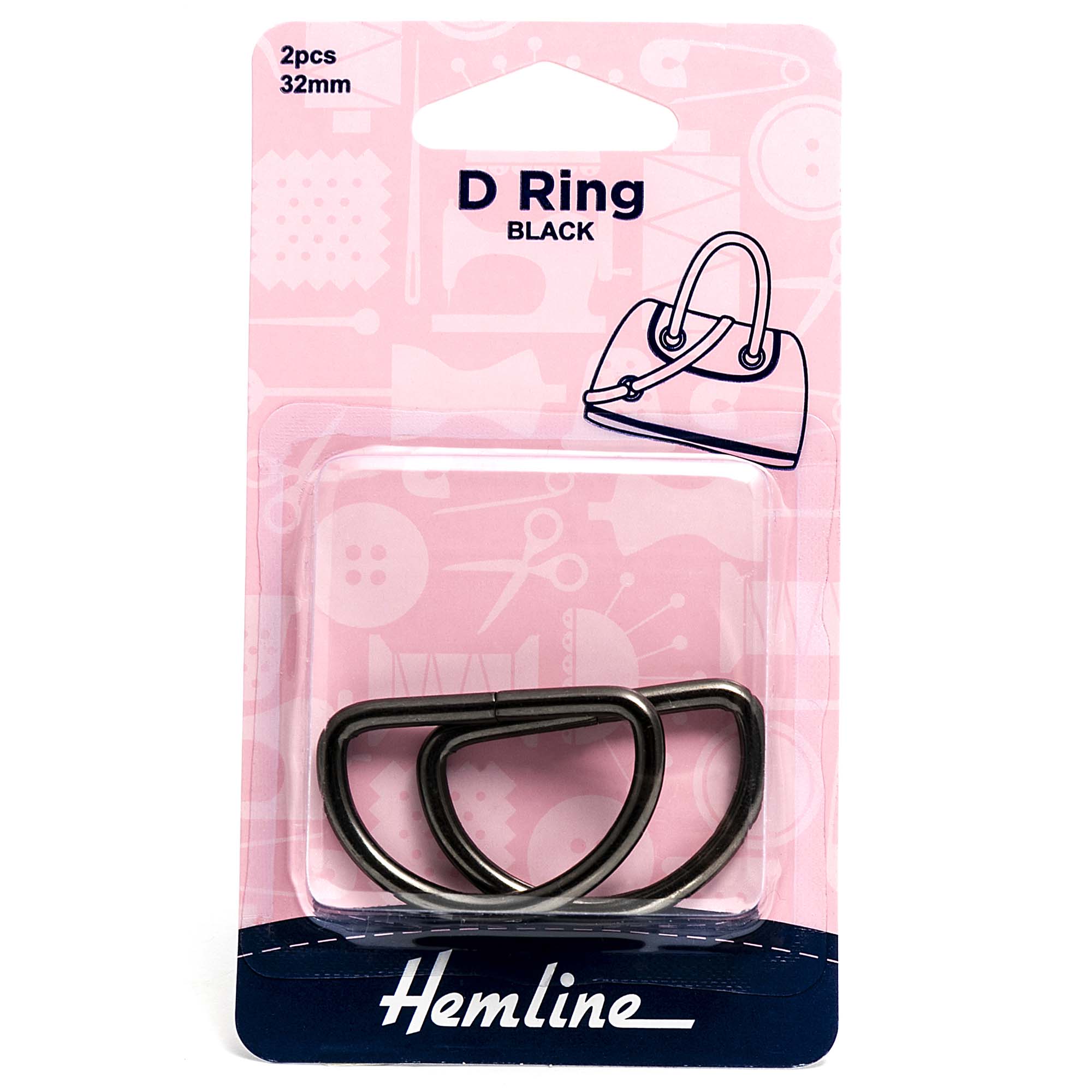 Pack of two 32mm nickel black D rings by Hemline for belts and straps.
