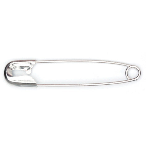 Single silver nickel-plated high carbon steel safety pin, 46mm, shown horizontally.
