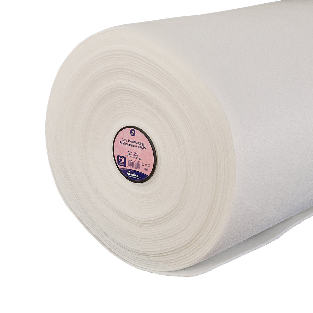 Roll of Hemline white semi-rigid sew-in wadding for bags and crafts.