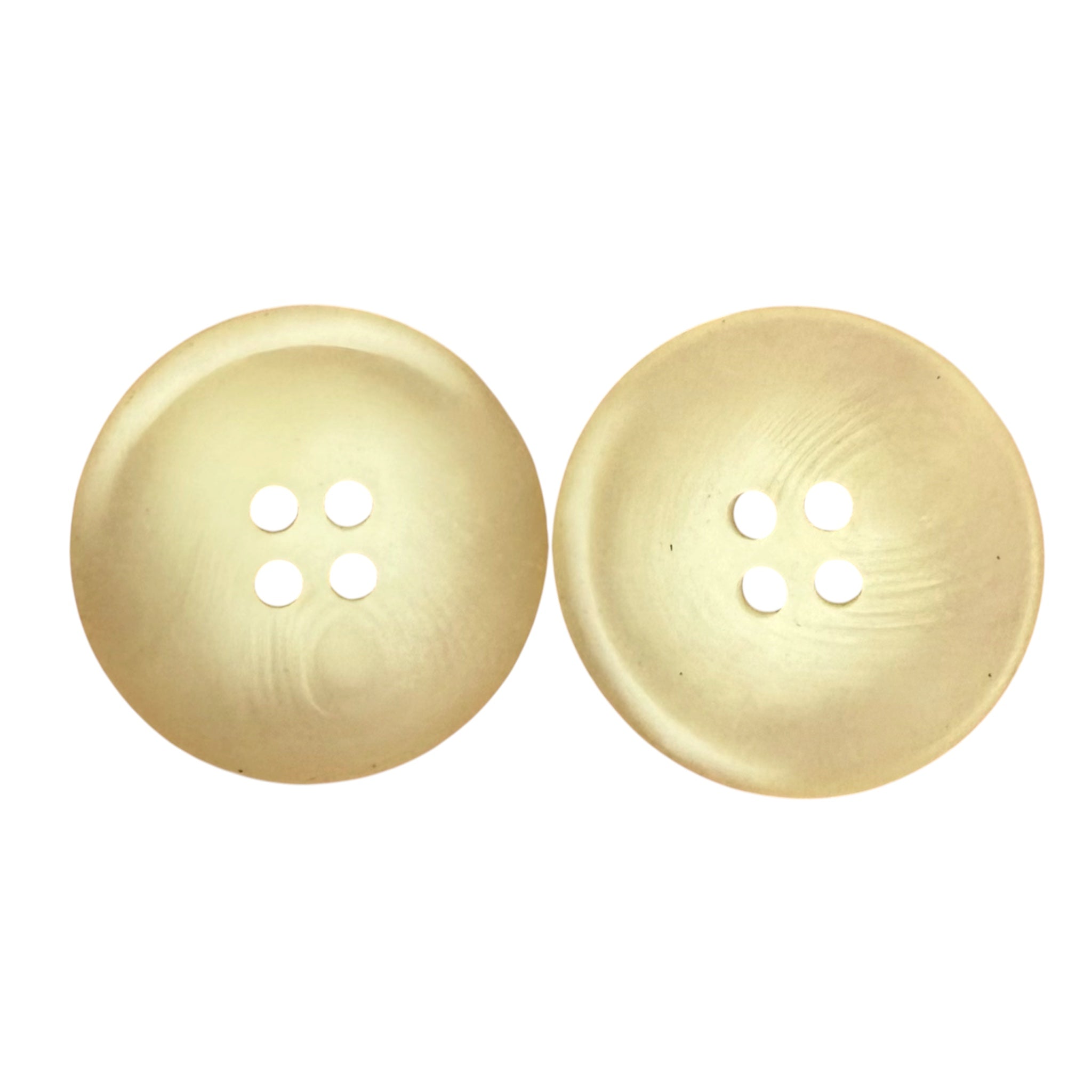Two 22mm cream textured resin sewing buttons with a classic 4-hole design.