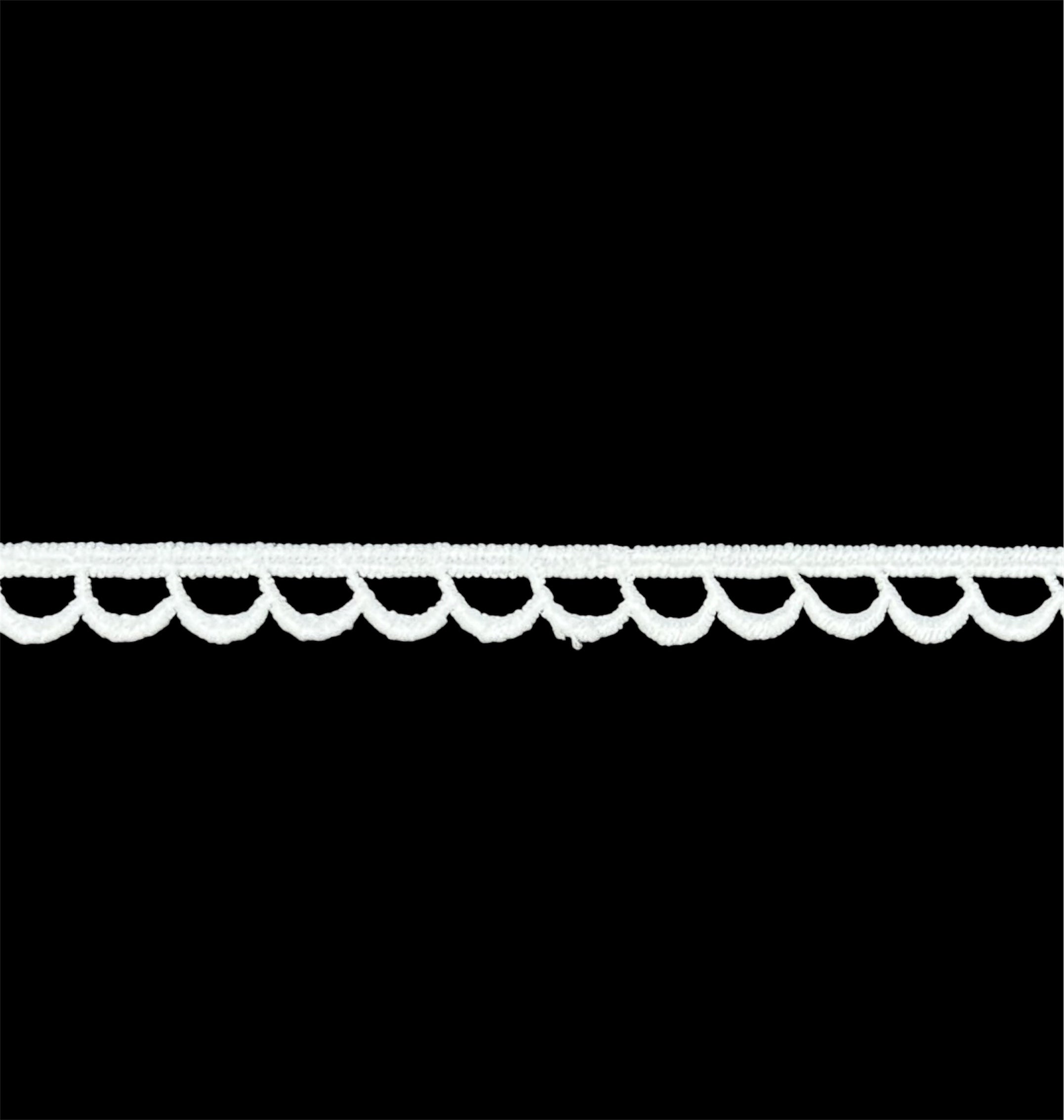 U-shaped white scalloped trim with a straight top edge against a black background.