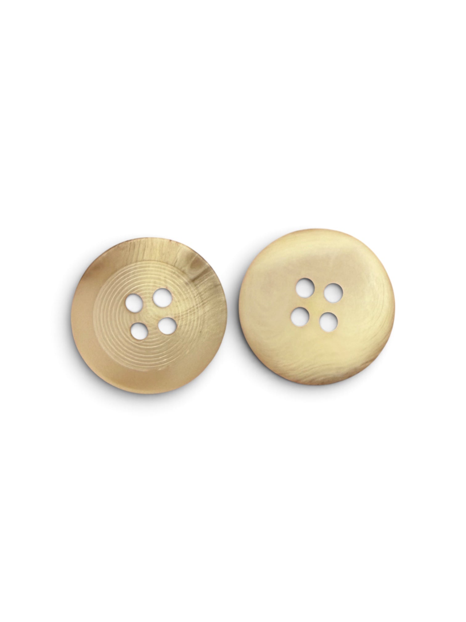 Two 19mm beige brown textured resin sewing buttons with a 4-hole design on a white background.
