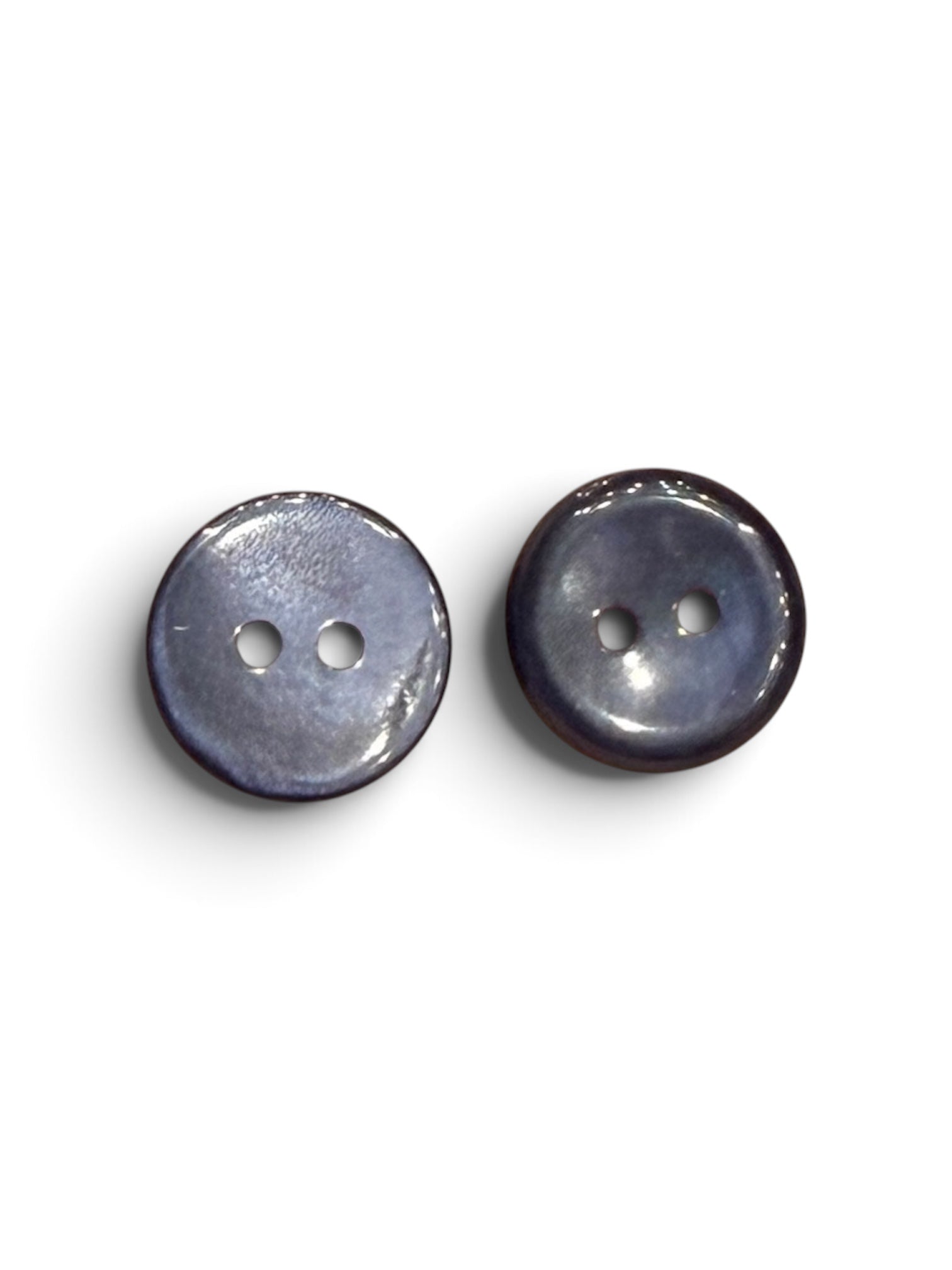 Two 12mm navy resin sewing buttons with a flat finish and 2-hole design on a white background.