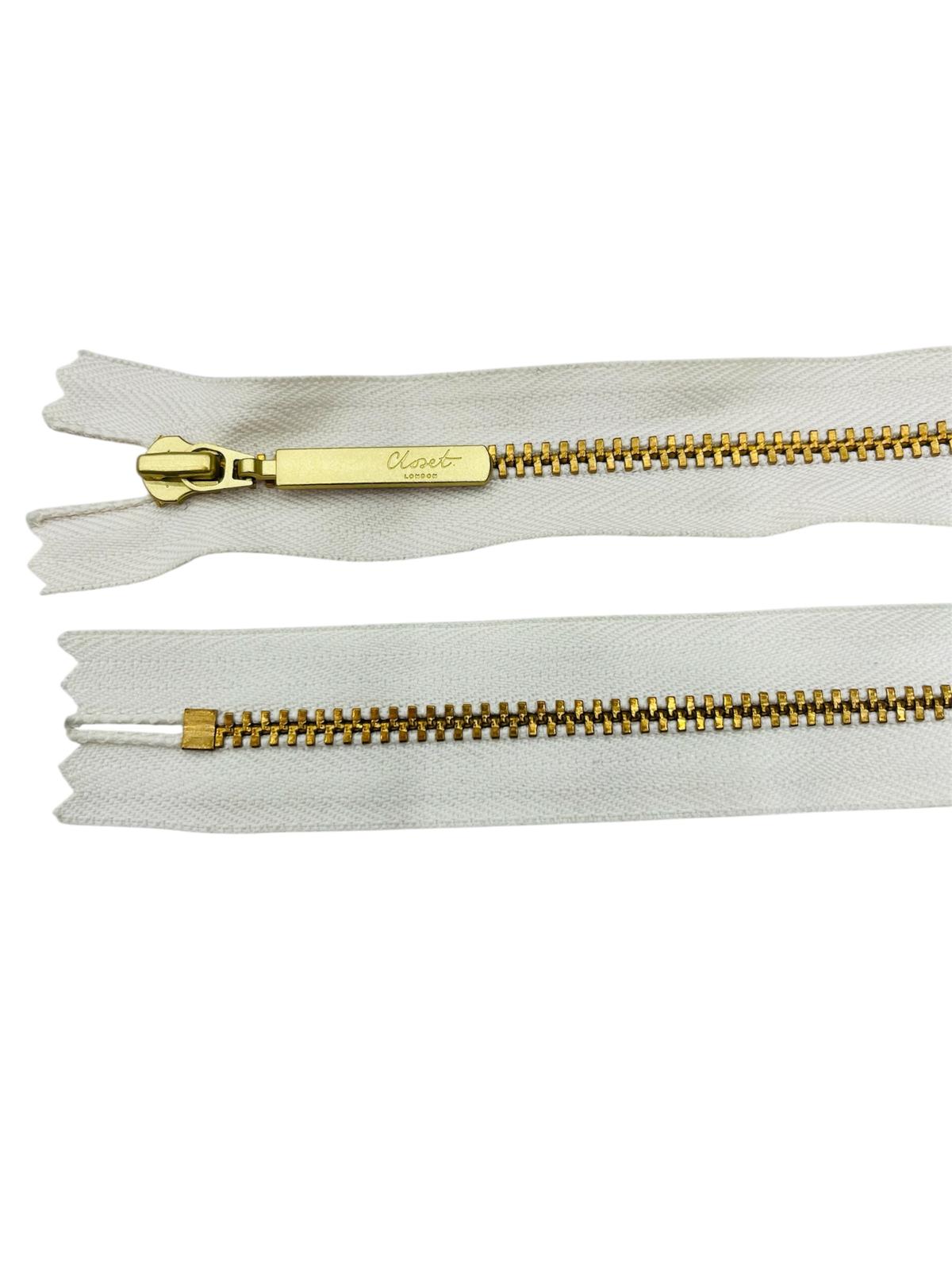 YKK Size 3 Closed End Gold Metal Zip | 55cm