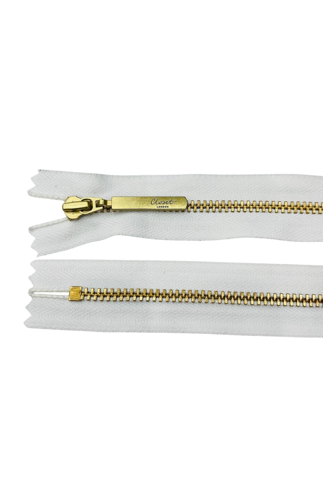 YKK Size 3 Closed End Gold Metal Zip | 55cm