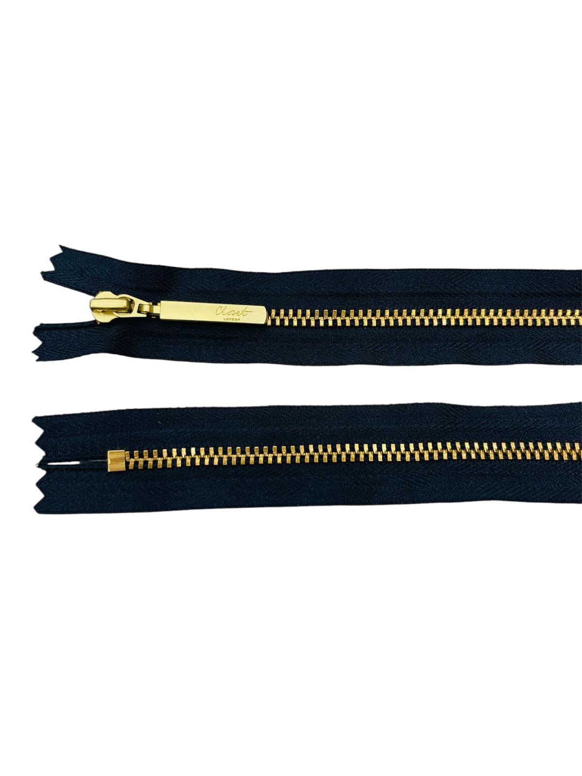 YKK Size 3 Closed End Gold Metal Zip | 55cm