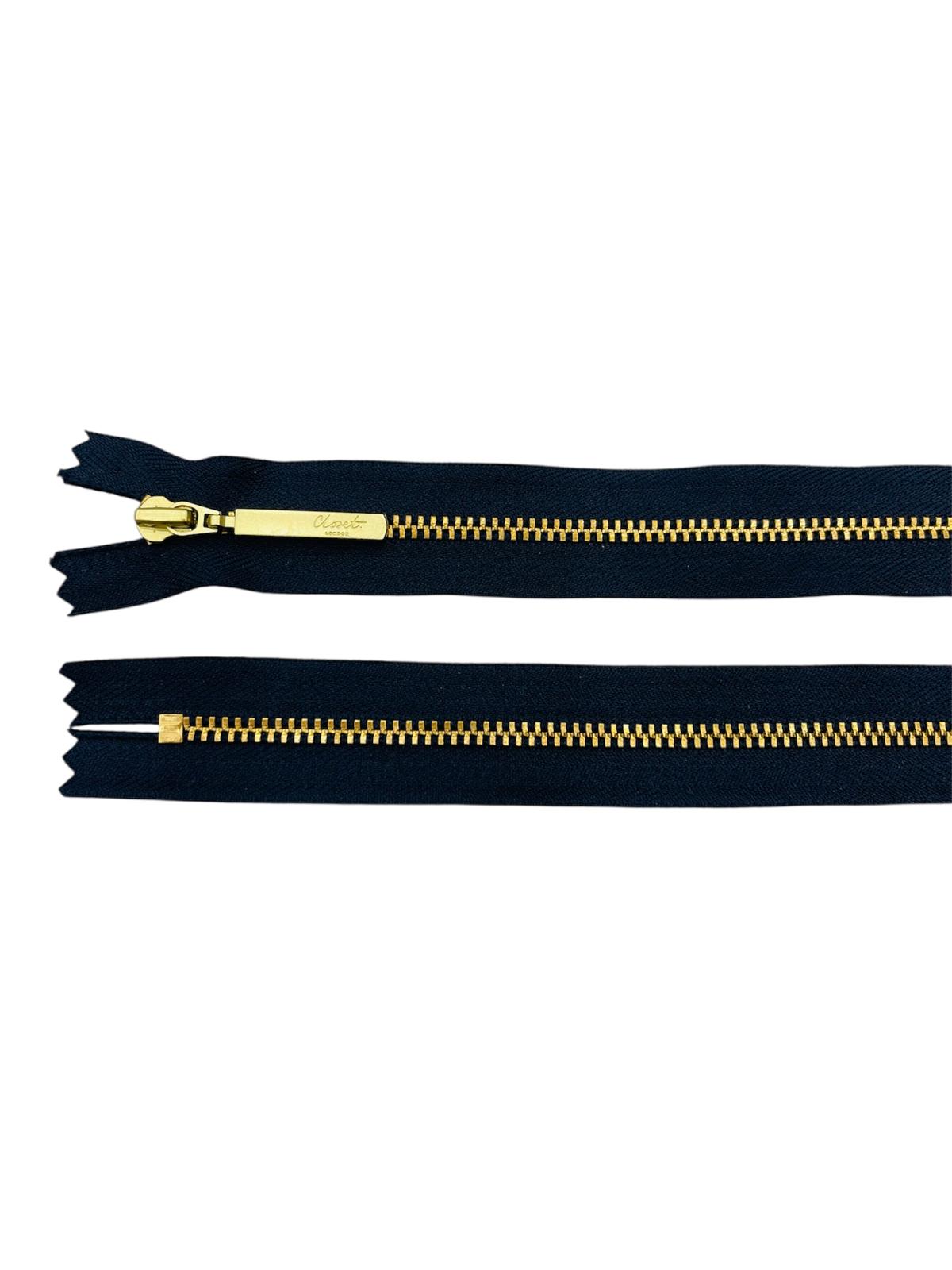 YKK Size 3 Closed End Gold Metal Zip | 55cm