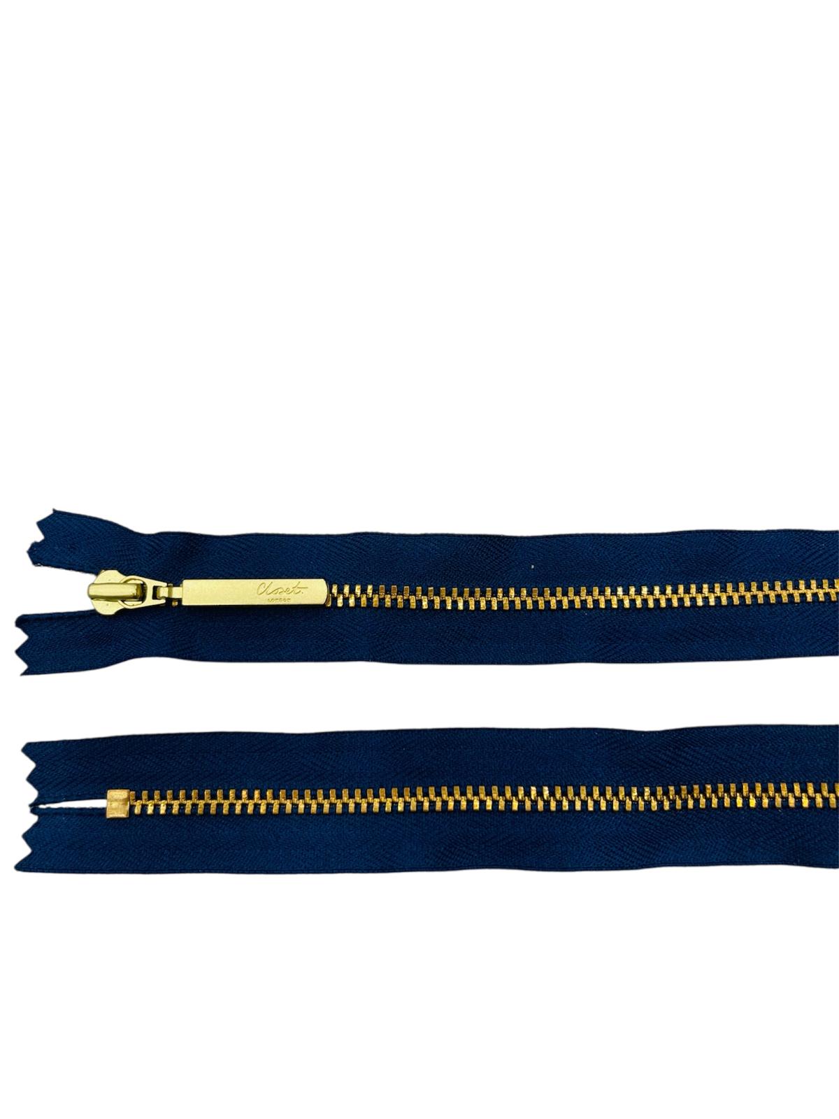 YKK Size 3 Closed End Gold Metal Zip | 55cm