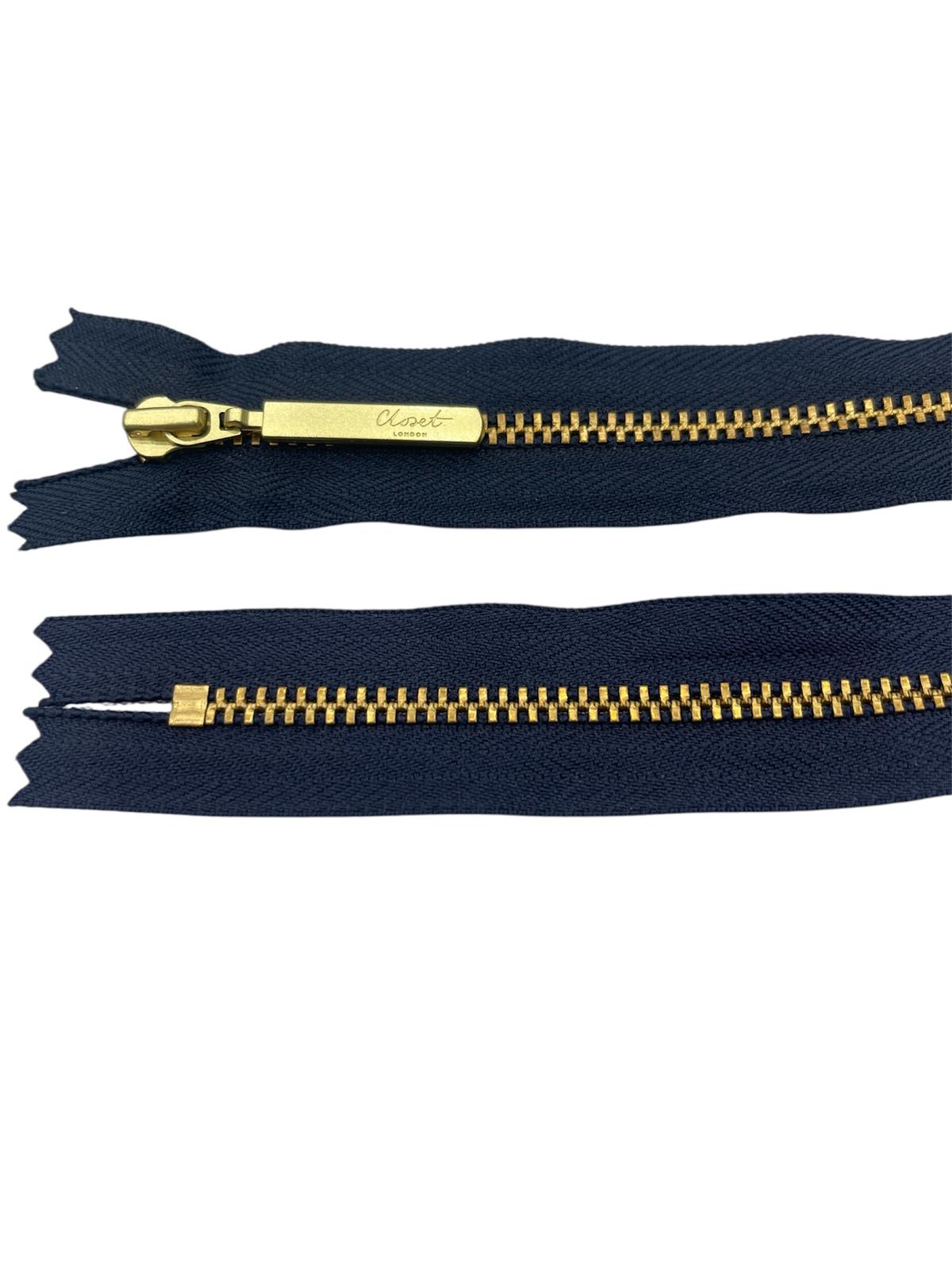 YKK Size 3 Closed End Gold Metal Zip | 55cm