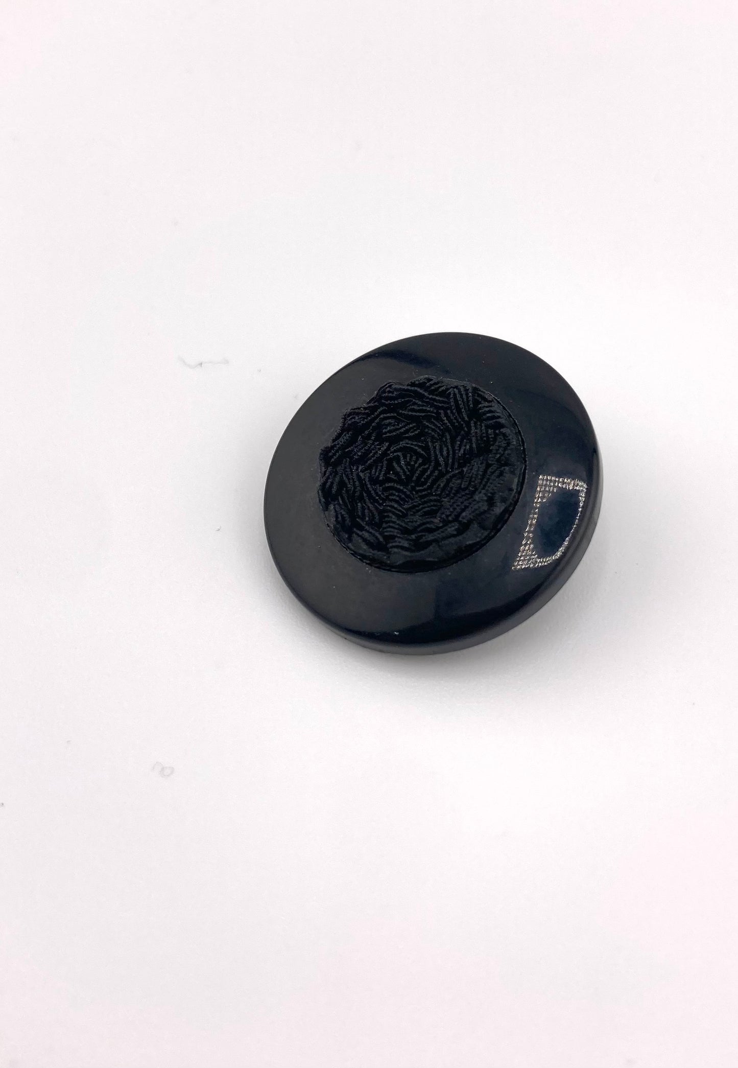 Black Button with Embroidered Centre, 27mm, 1-hole at back