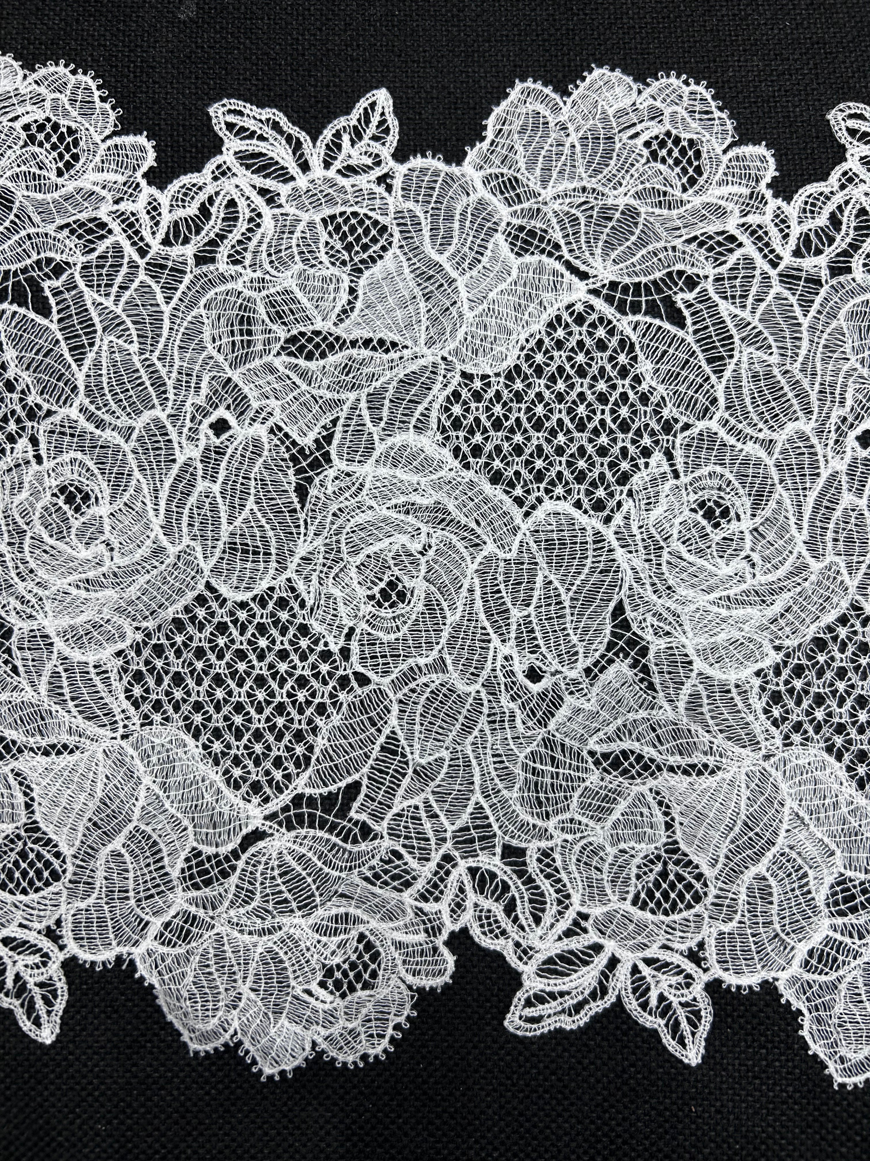 Galedi Pins Polyester Lace Trim – Black Ivory, Sold by Meter