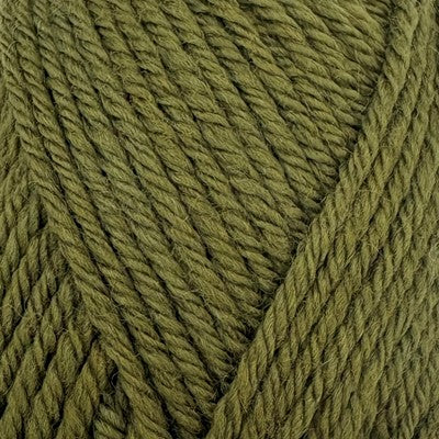 Close-up of Stylecraft Naturals Pure Wool DK yarn in a khaki green shade showing twisted strands.