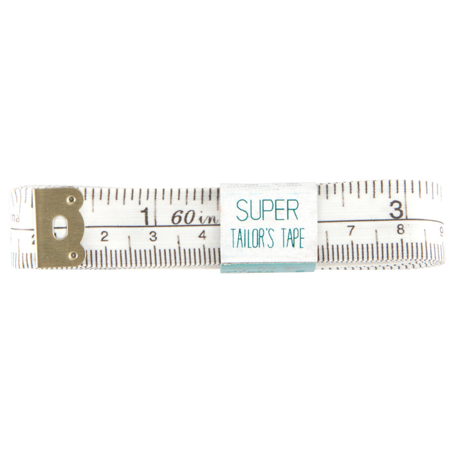 Hemline white fiberglass tape measure showing both metric and imperial markings.
