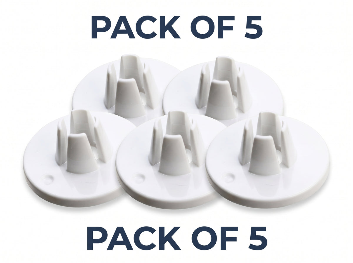 Pack of 5 white genuine Janome small spool holders for horizontal spool pins.