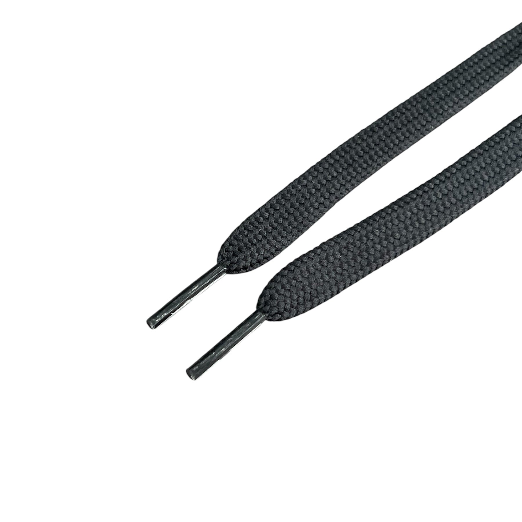 Galedi black flat shoelaces with gold tips.