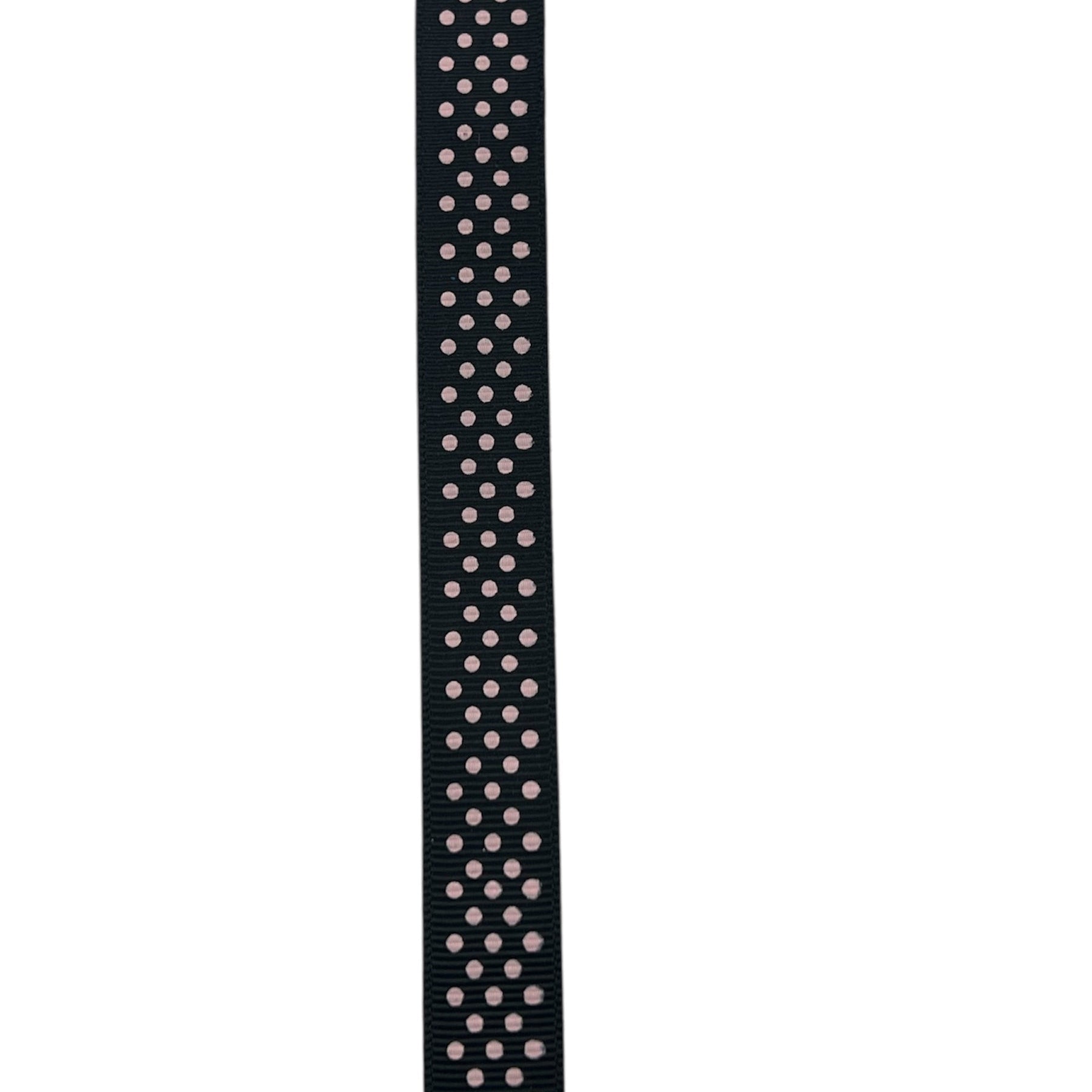 Grosgrain Ribbon – Black with Pink Polka Dots | Sold by Meter
