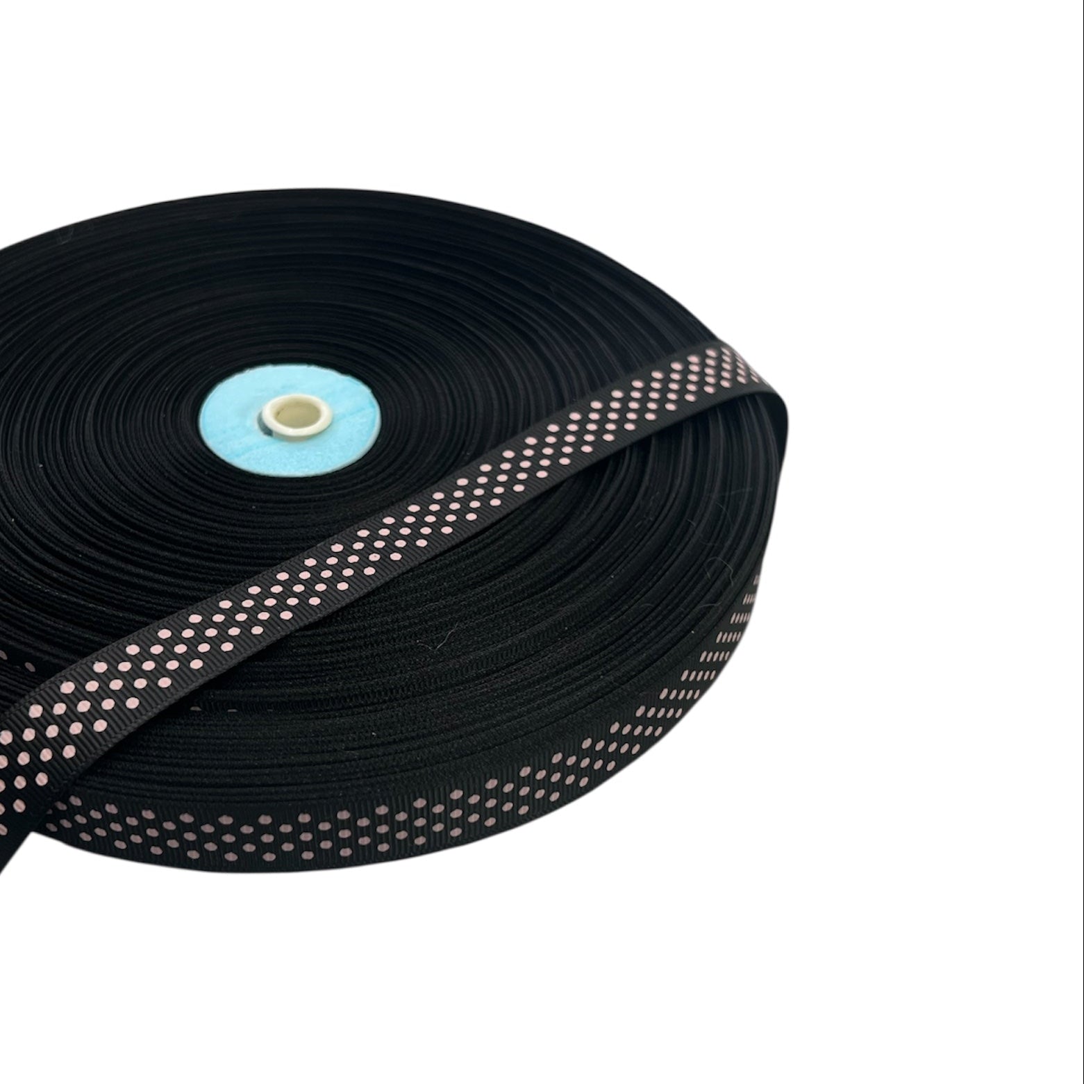 Grosgrain Ribbon – Black with Pink Polka Dots | Sold by Meter