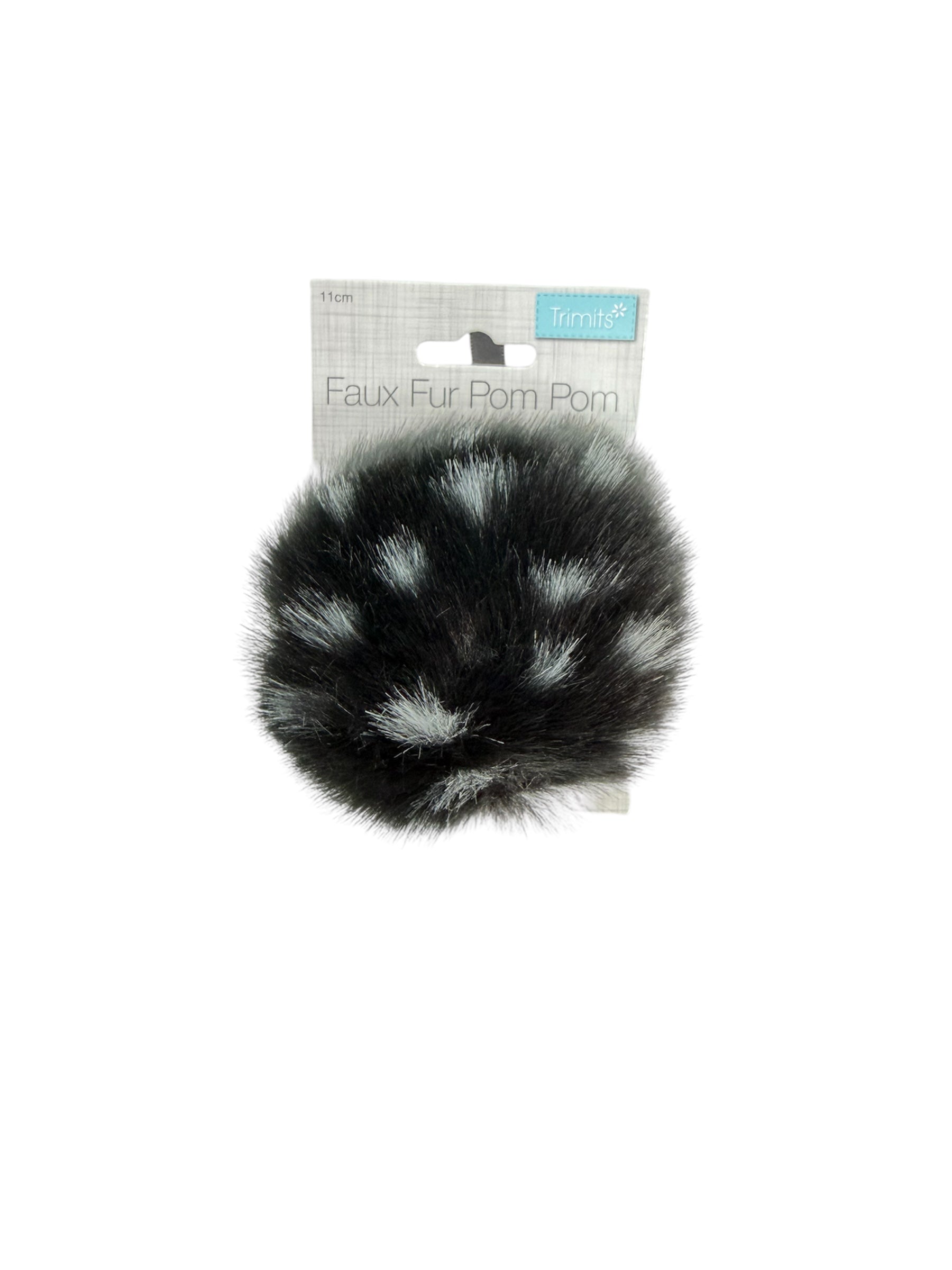 Trimits 11cm faux fur pom pom in black and white.