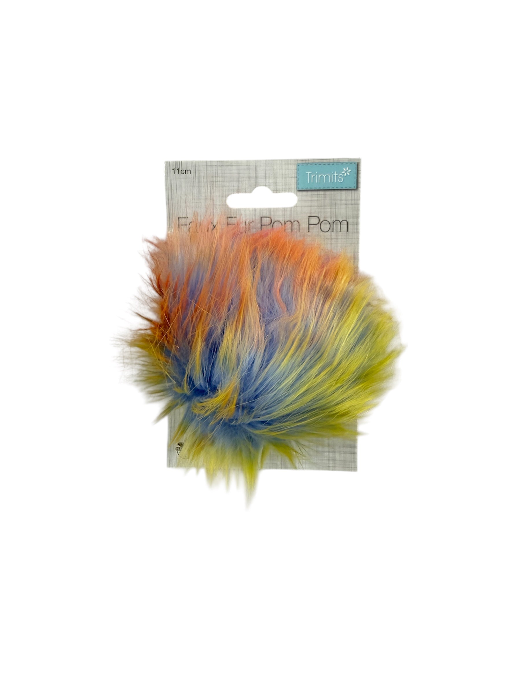 Trimits 11cm faux fur pompon in a multi-color gradient.