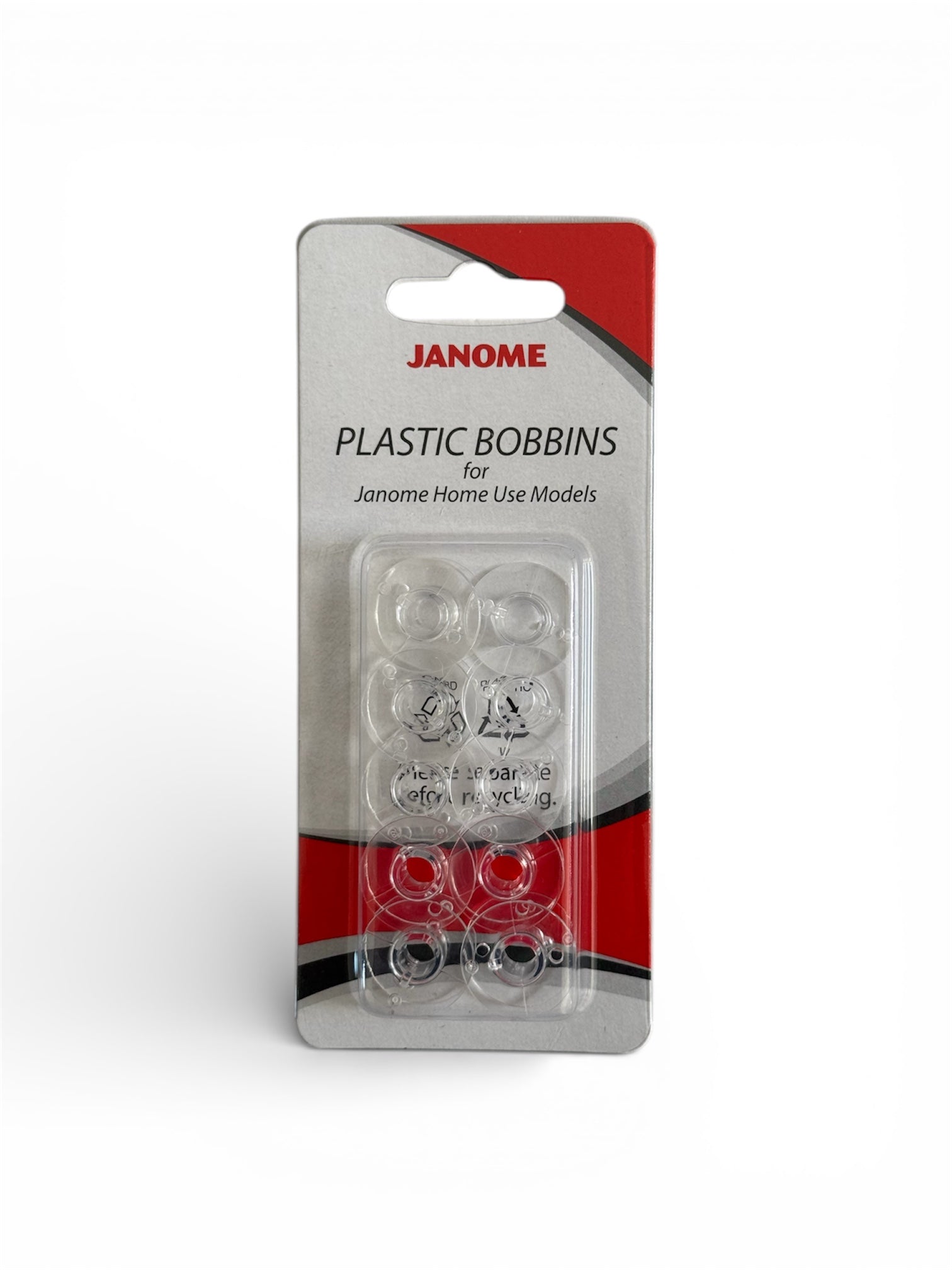 Janome plastic bobbins for Janome home use models in packaging.