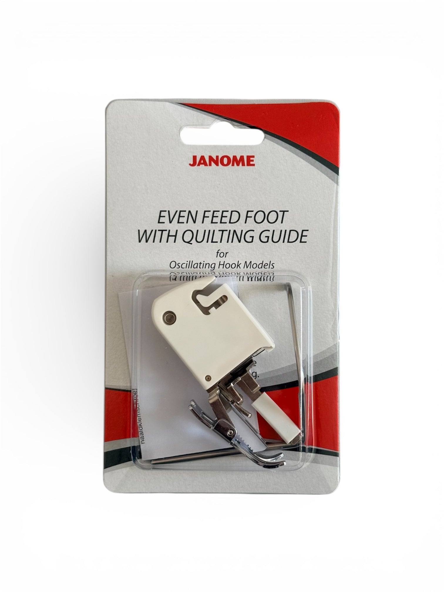 Janome even feed foot with quilting guide for oscillating hook models.