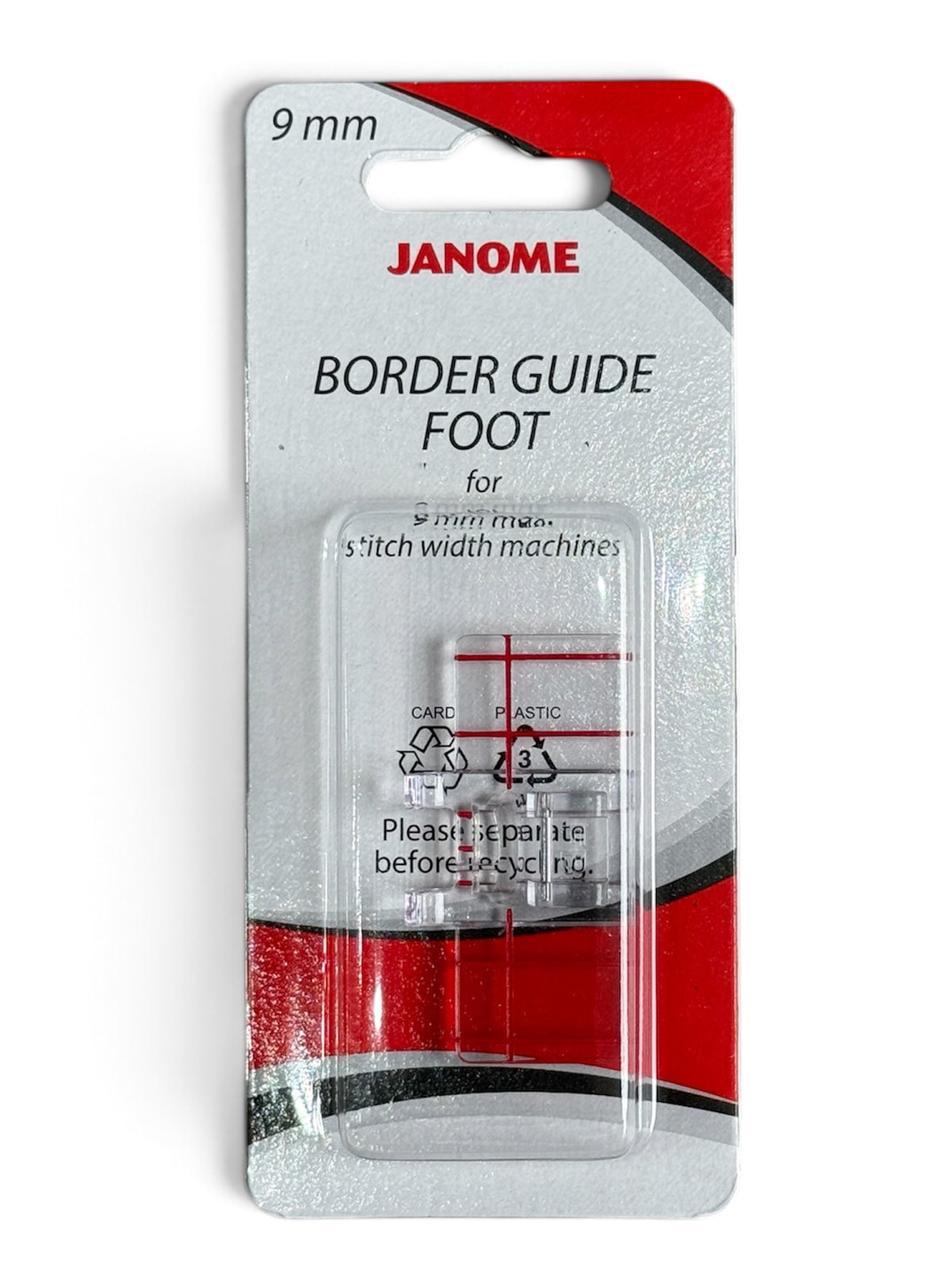 Janome Border Guide Foot in original packaging for 9mm maximum stitch width machines.