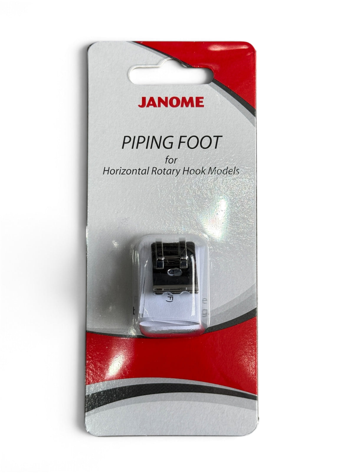 Janome Piping Foot in original packaging for horizontal rotary hook sewing machine models.