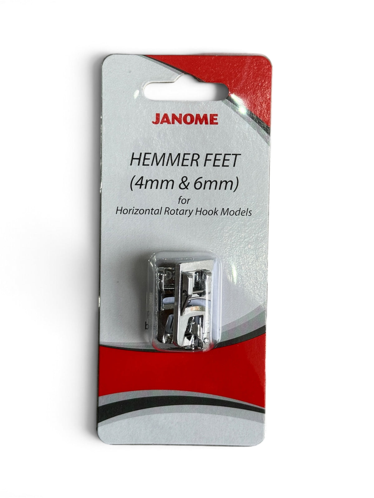 Janome Hemmer Feet (4mm & 6mm) in original packaging for horizontal rotary hook models.