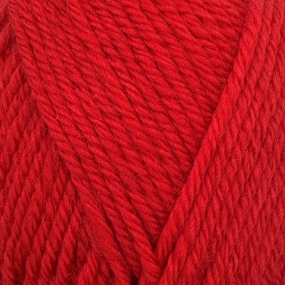 Close-up of Stylecraft Naturals Pure Wool DK yarn in Poppy red, showing its twisted fiber texture.