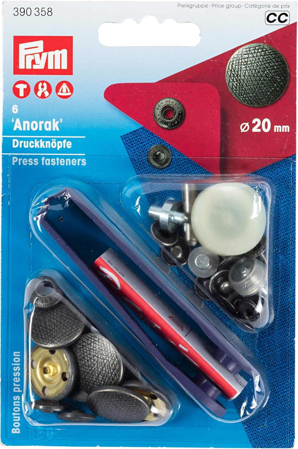 'Anorak' Press fastener 20mm, 6pc