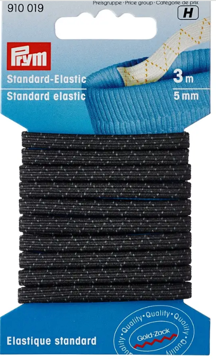 Standard elastic, 5mm, black or white, 3m